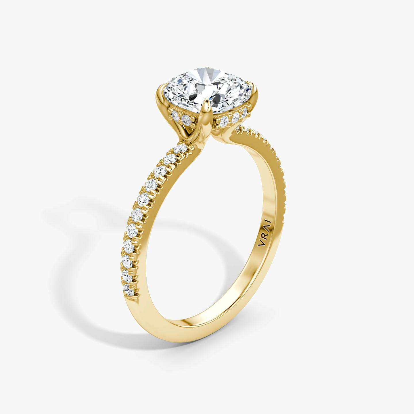 The Floating Solitaire | Pavé Cushion | 18k | 18k Yellow Gold | Band: Pavé | Diamond orientation: vertical | Carat weight: See full inventory