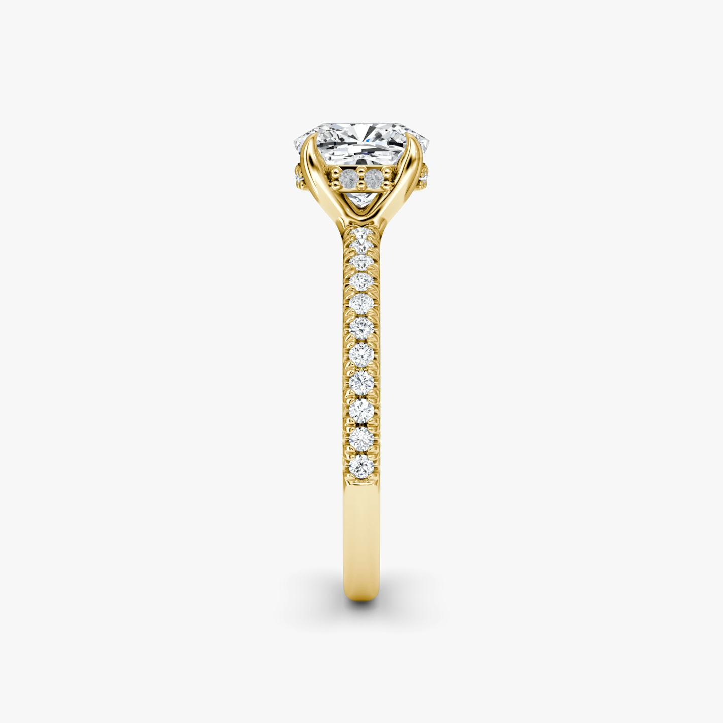The Floating Solitaire | Pavé Cushion | 18k | 18k Yellow Gold | Band: Pavé | Diamond orientation: vertical | Carat weight: See full inventory