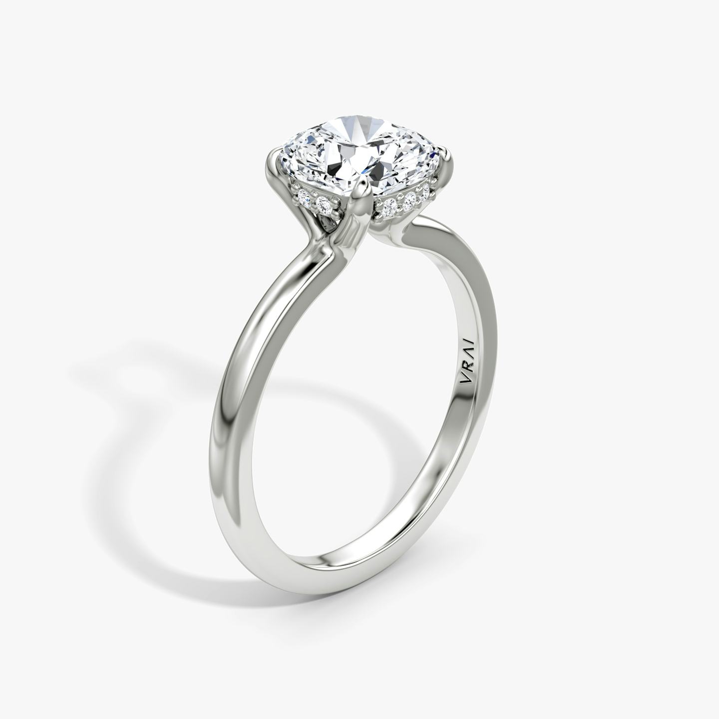 The Floating Solitaire | Pavé Cushion | Platinum | Band: Plain | Diamond orientation: vertical | Carat weight: See full inventory