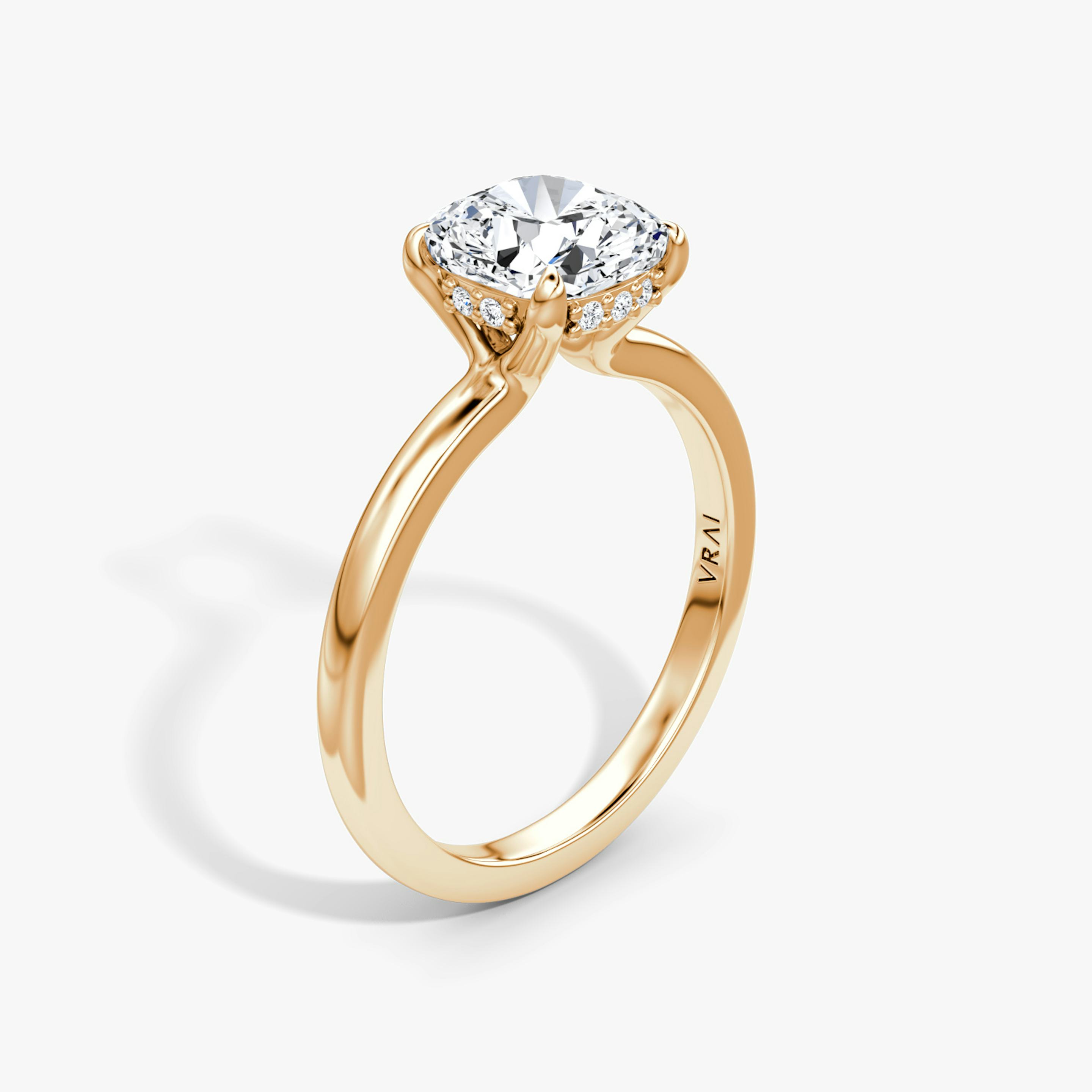 The Floating Solitaire | Pavé Cushion | 14k | 14k Rose Gold | Band: Plain | Diamond orientation: vertical | Carat weight: See full inventory