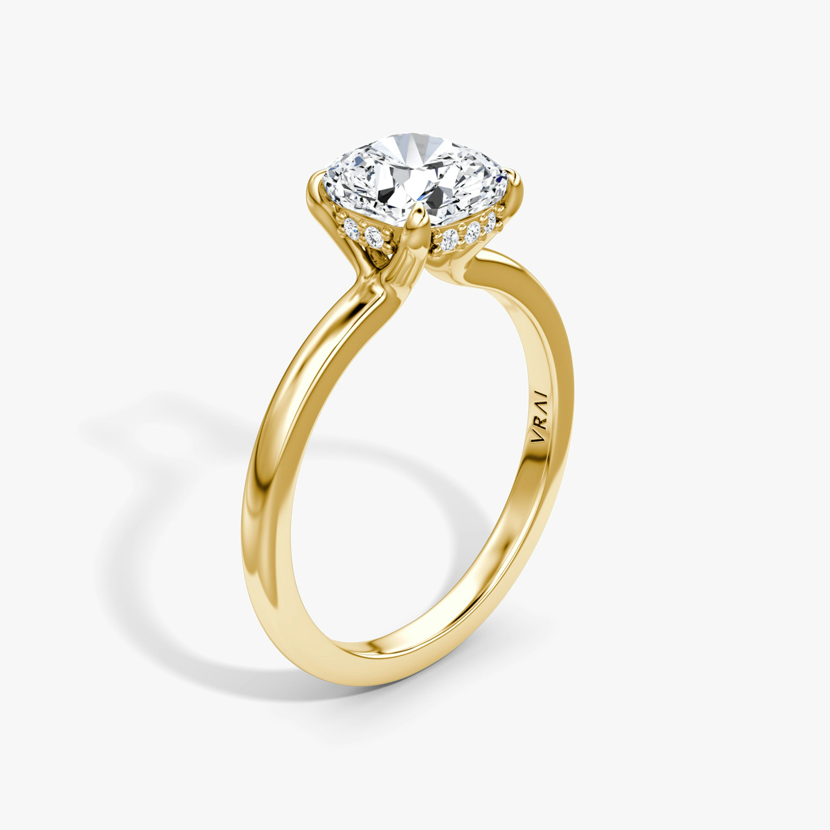 The Floating Solitaire | Pavé Cushion | 18k | 18k Yellow Gold | Band: Plain | Diamond orientation: vertical | Carat weight: See full inventory