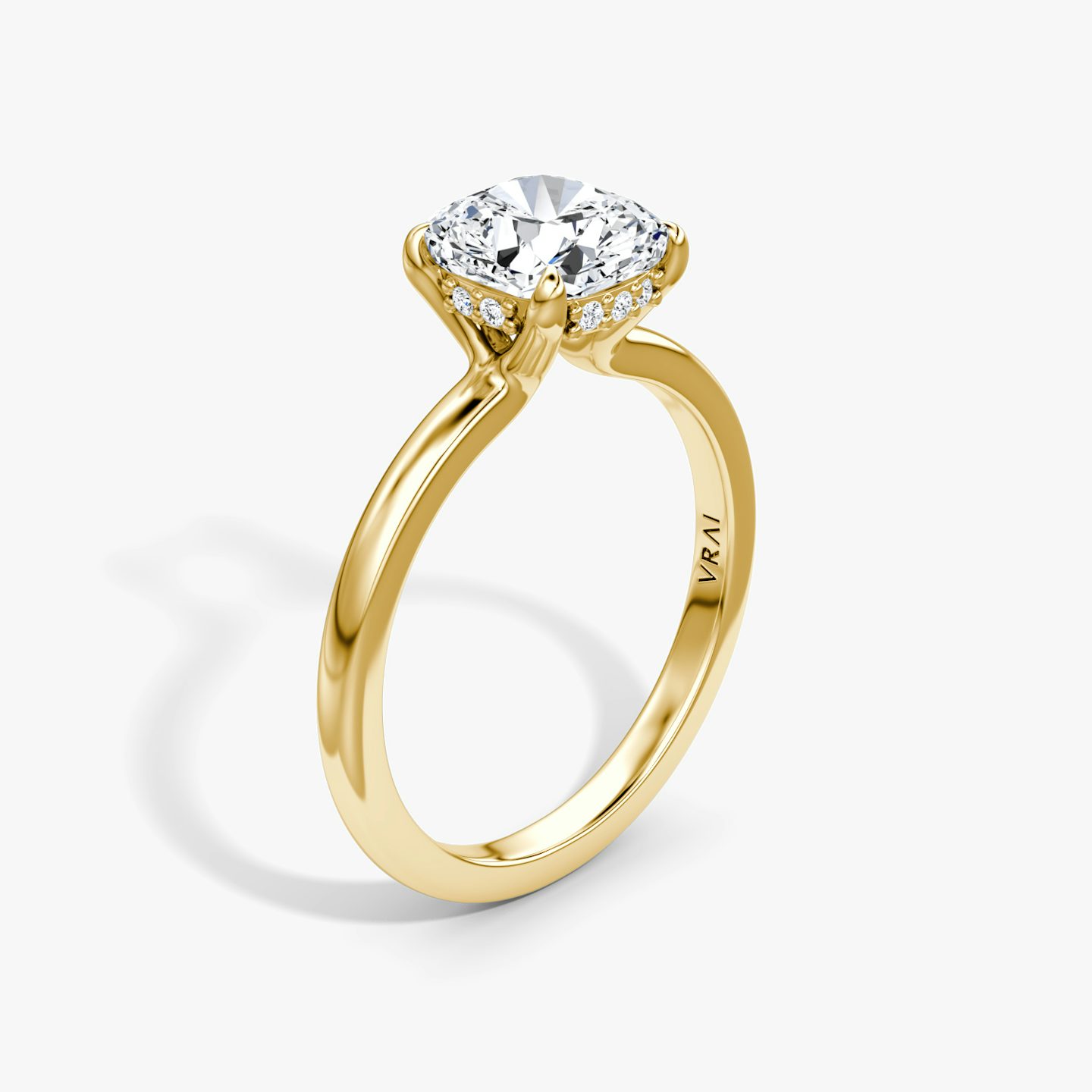 The Floating Solitaire | cushion | 18k | yellow-gold | bandAccent: plain | diamondOrientation: vertical | caratWeight: other