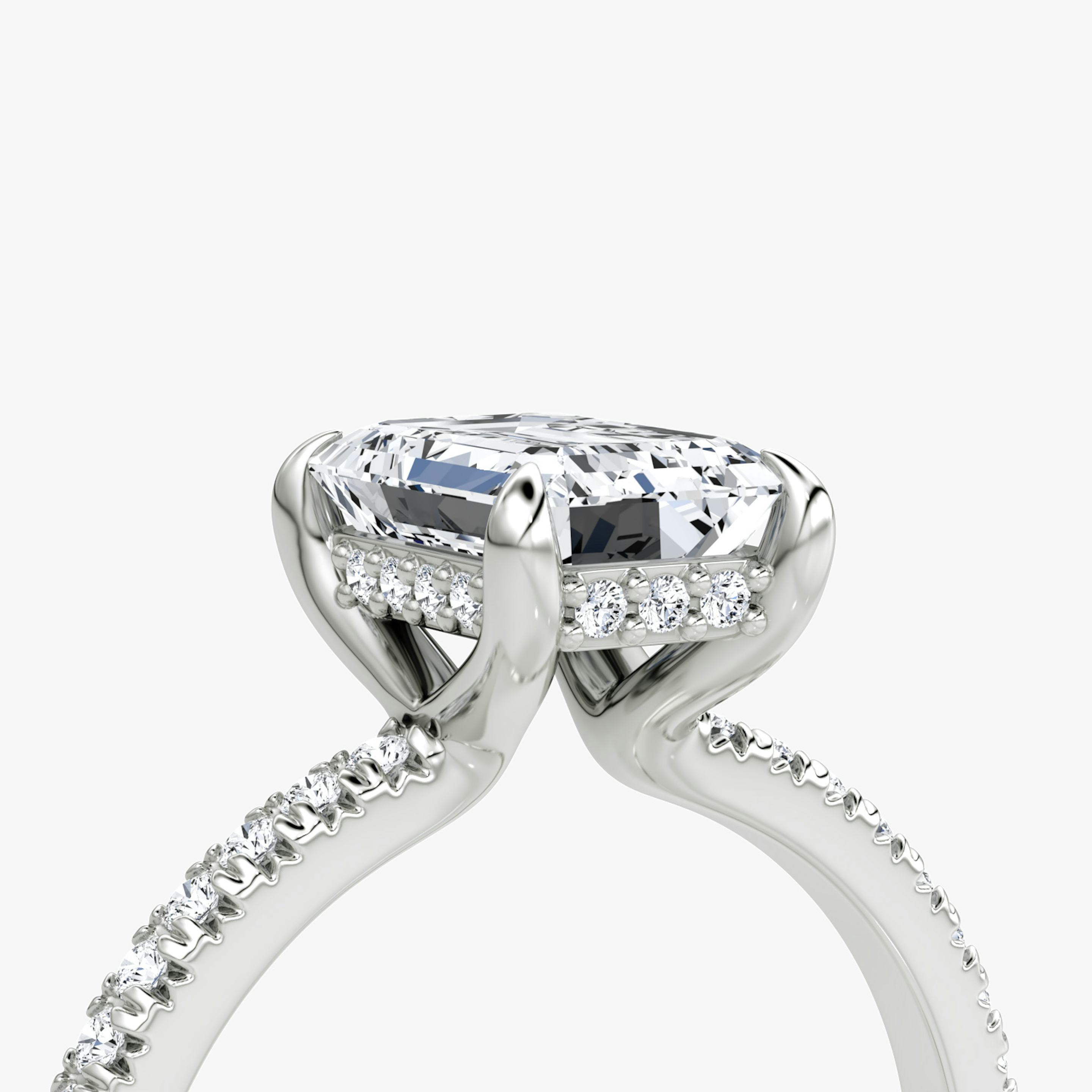 The Floating Solitaire | Emerald | Platinum | Band: Pavé | Diamond orientation: vertical | Carat weight: See full inventory