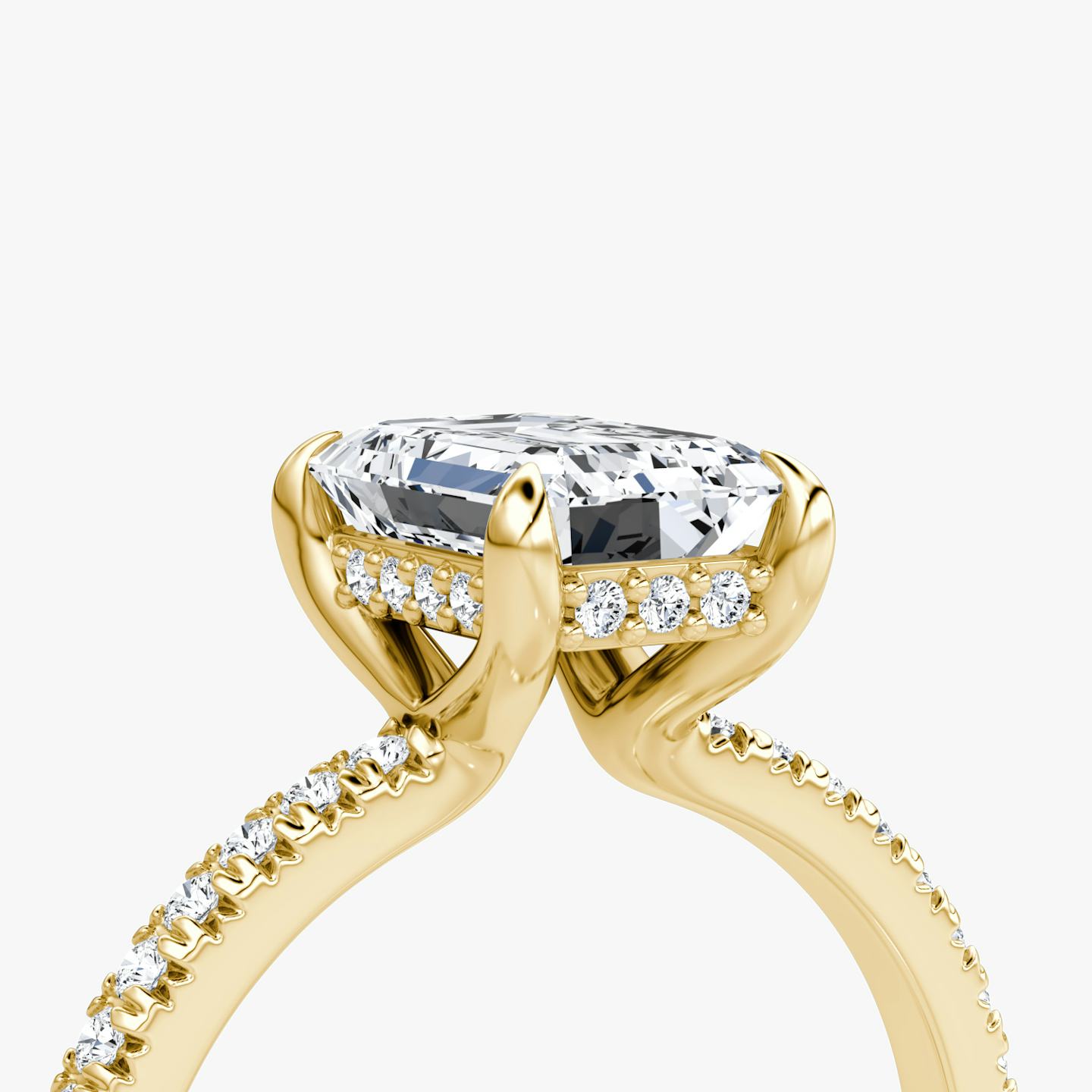 The Floating Solitaire | Emerald | 18k | 18k Yellow Gold | Band: Pavé | Diamond orientation: vertical | Carat weight: See full inventory