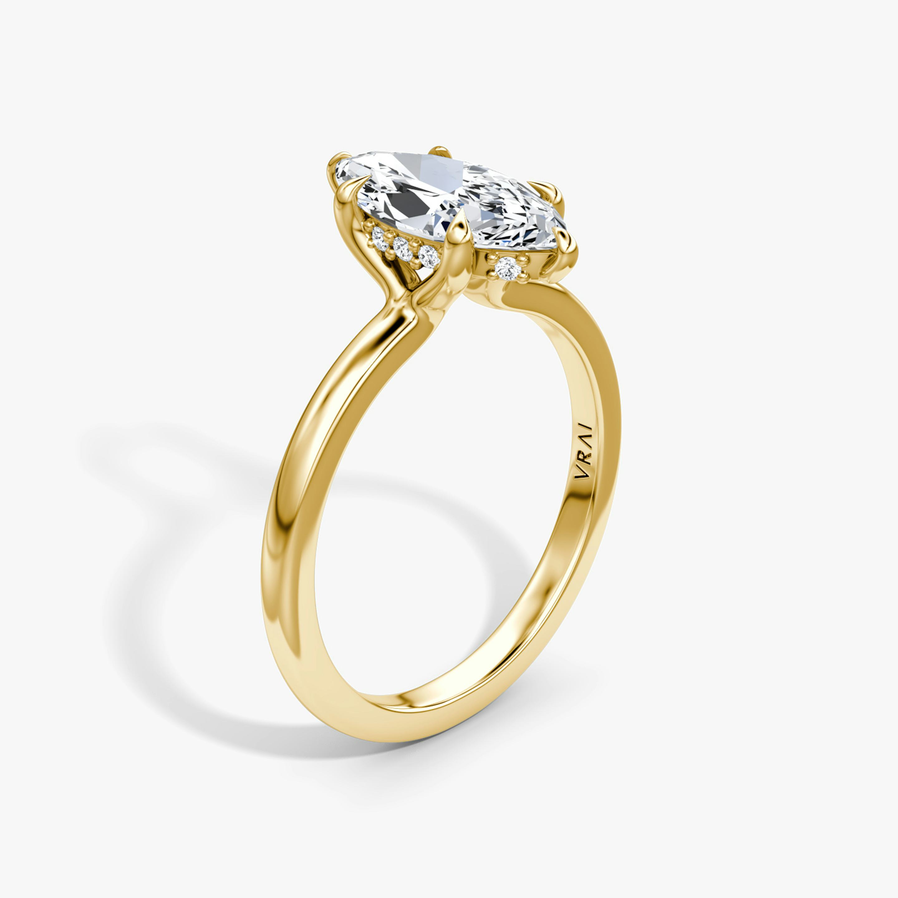 The Floating Solitaire | Pavé Marquise | 18k | 18k Yellow Gold | Band: Plain | Diamond orientation: vertical | Carat weight: See full inventory