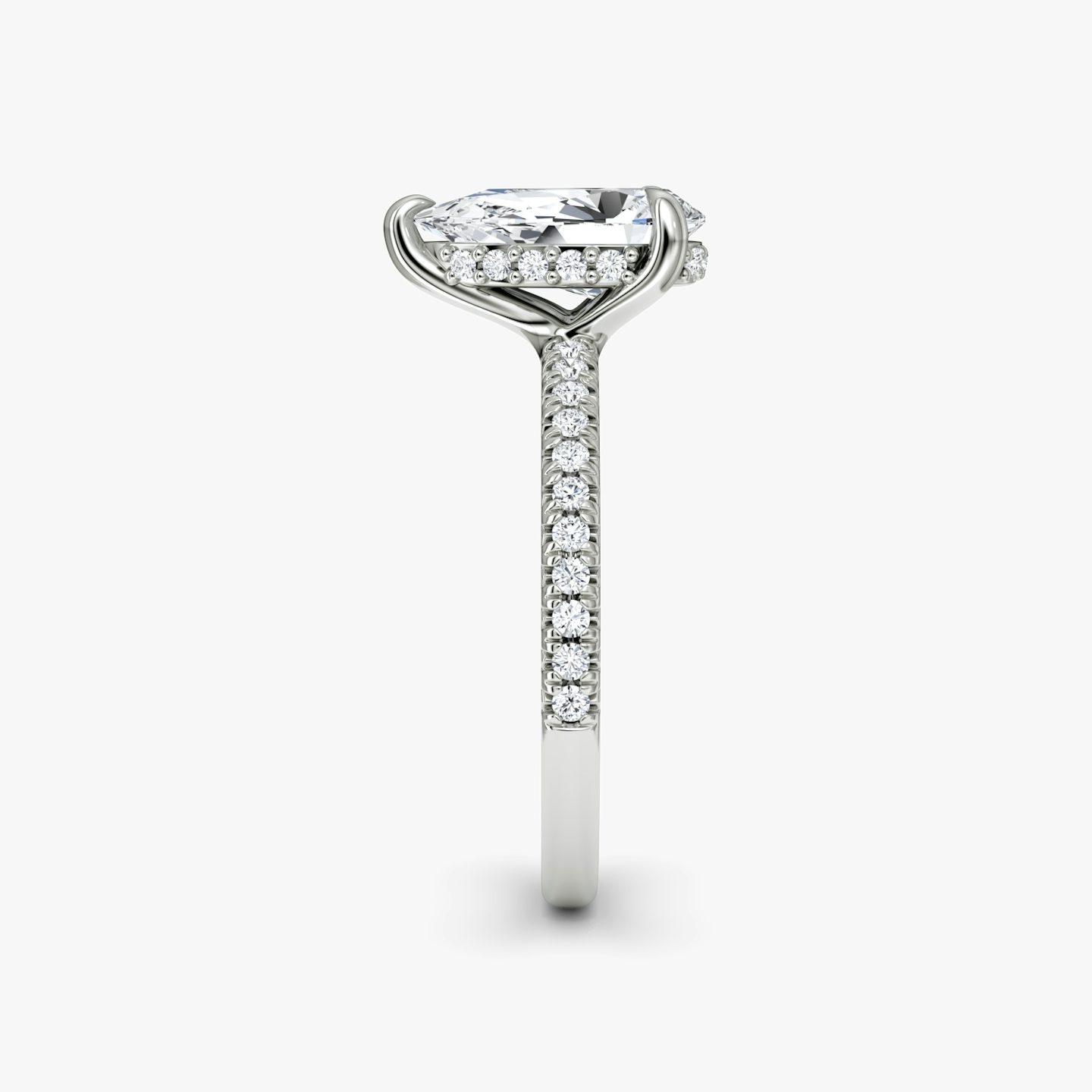 The Floating Solitaire | Pear | 18k | 18k White Gold | Band: Pavé | Diamond orientation: vertical | Carat weight: See full inventory