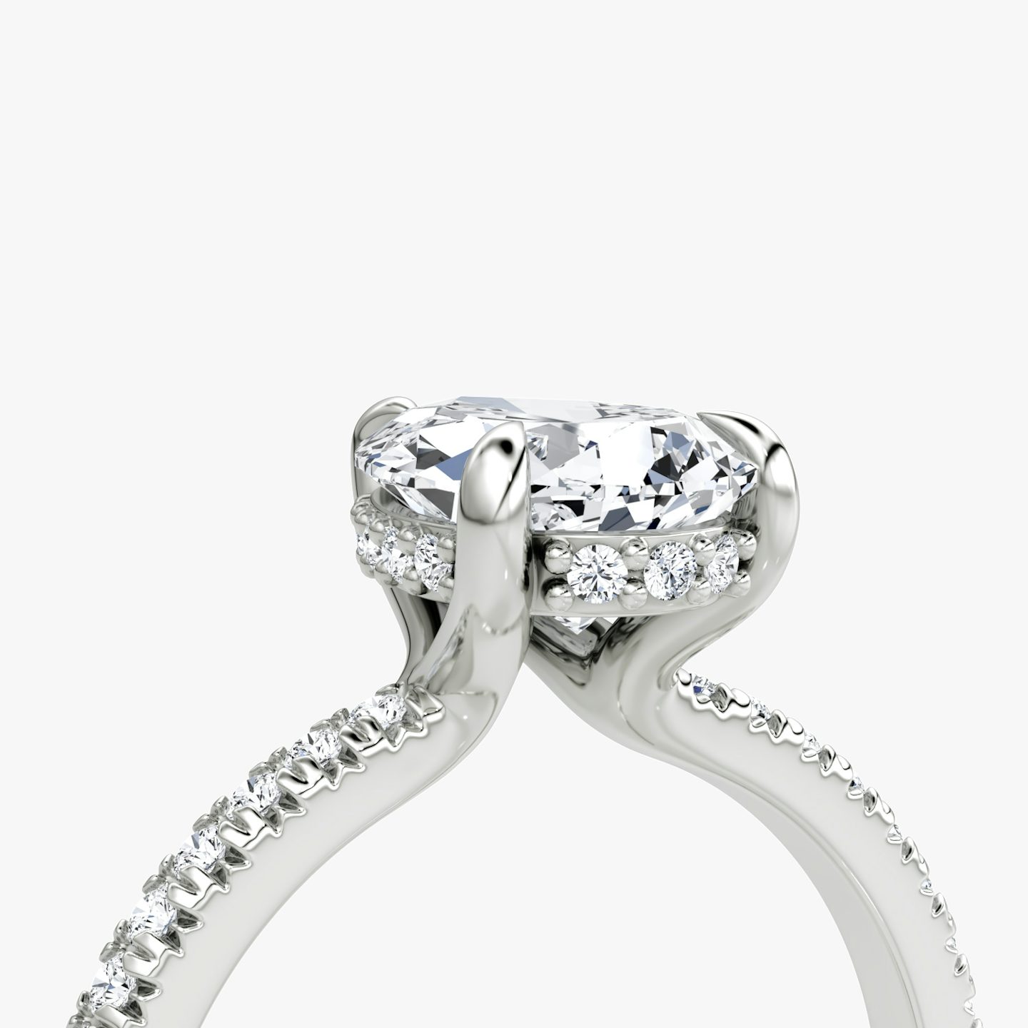 The Floating Solitaire | Pear | Platinum | Band: Pavé | Diamond orientation: vertical | Carat weight: See full inventory