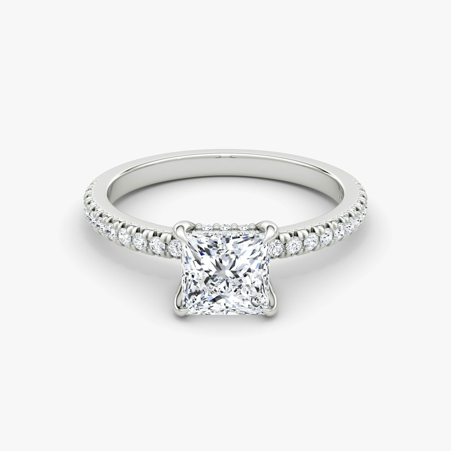 The Floating Solitaire | Princess | 18k | 18k White Gold | Band: Pavé | Diamond orientation: vertical | Carat weight: See full inventory