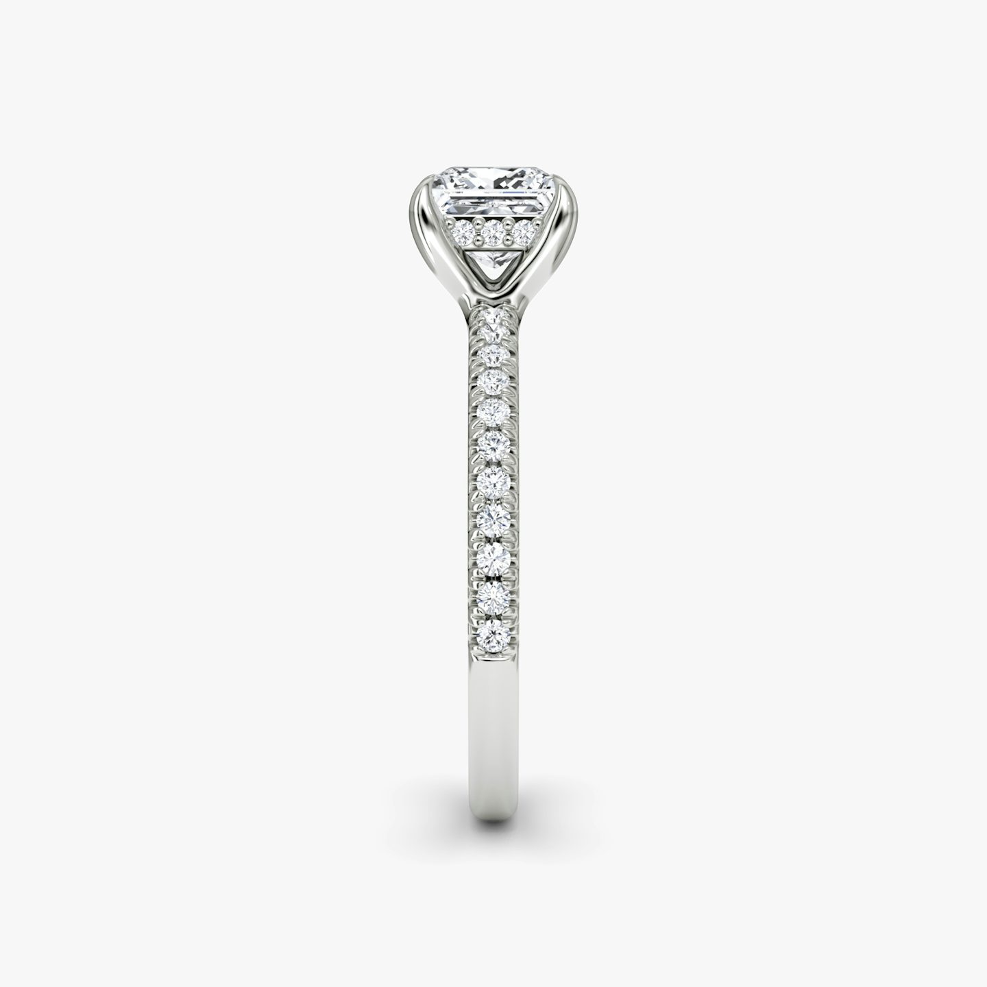 The Floating Solitaire | Princess | Platinum | Band: Pavé | Diamond orientation: vertical | Carat weight: See full inventory