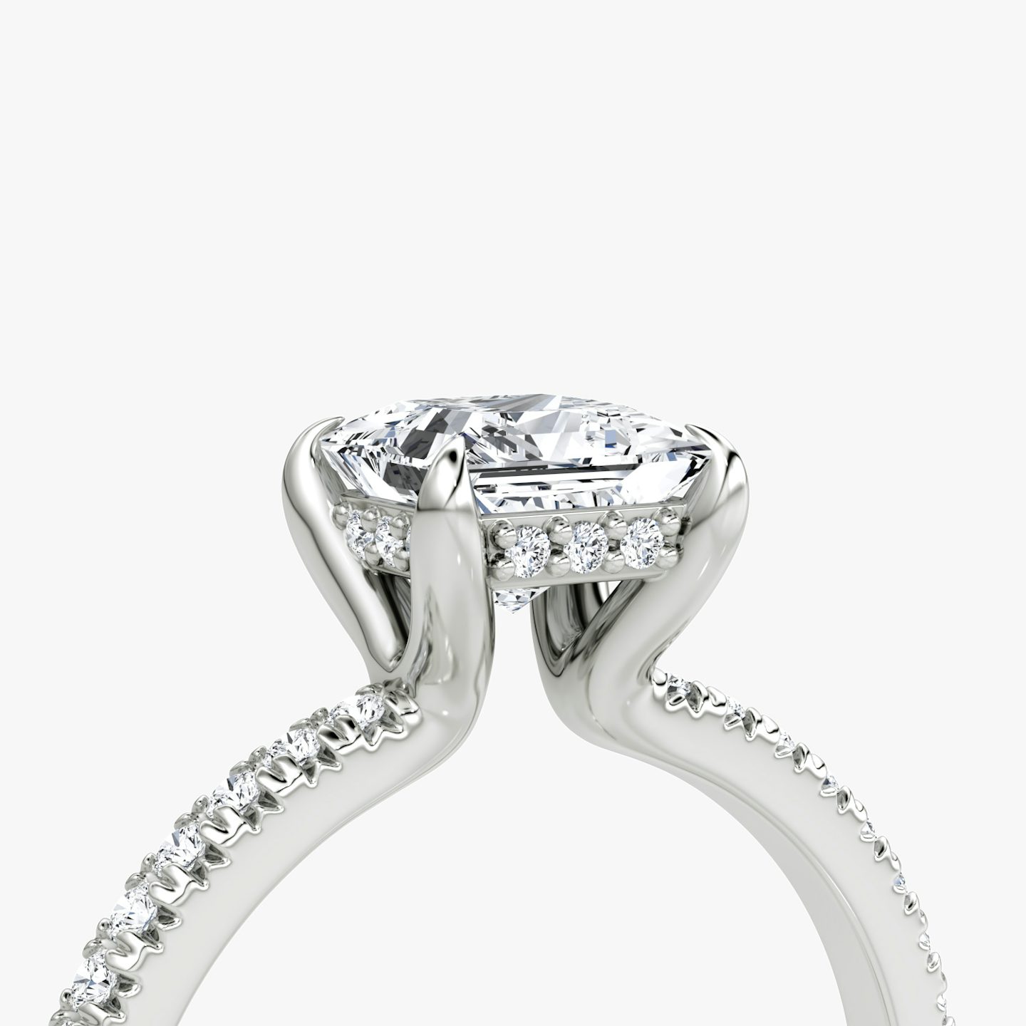 The Floating Solitaire | Princess | Platinum | Band: Pavé | Diamond orientation: vertical | Carat weight: See full inventory