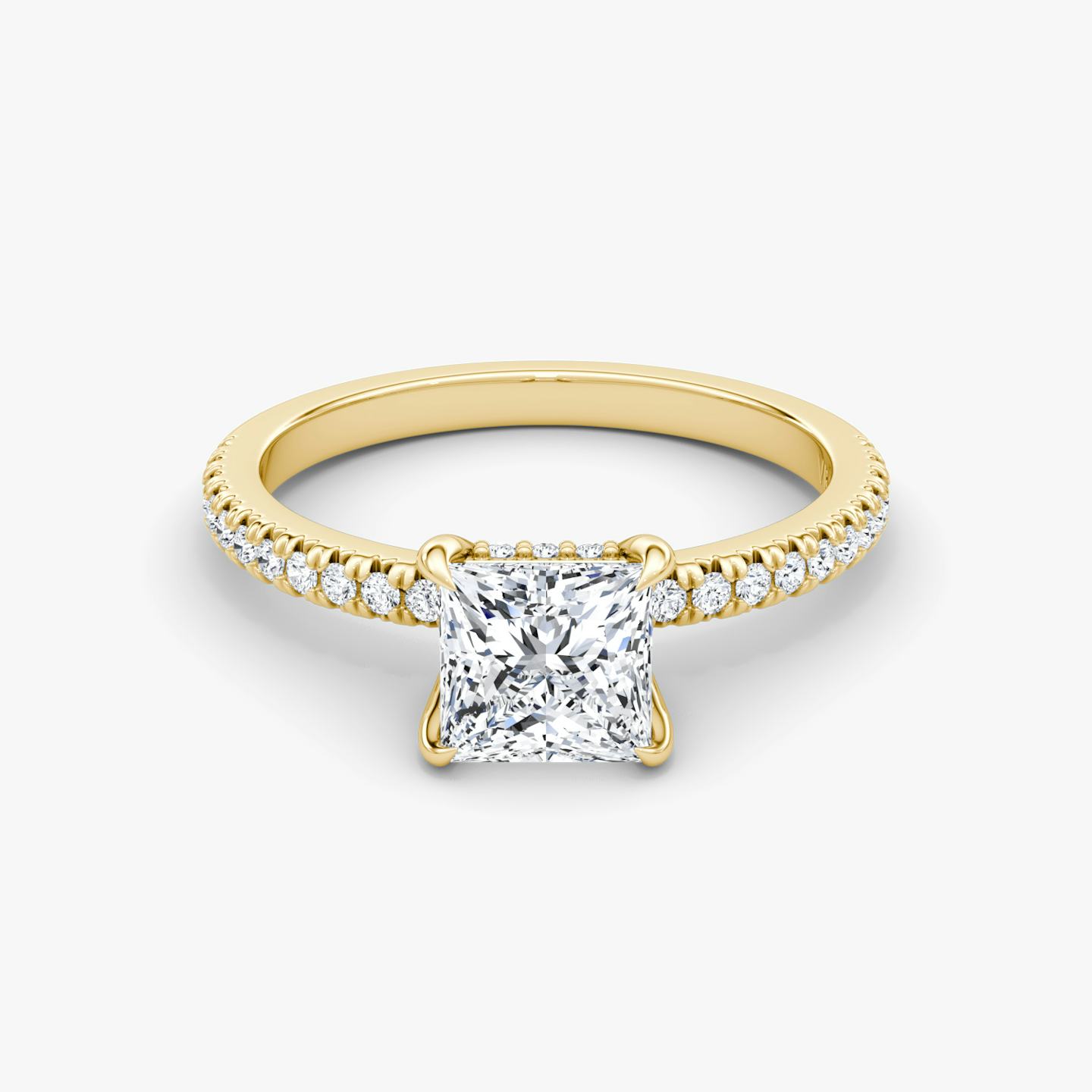 hidden diamond floating engagement ring princess pave yellow gold front view
