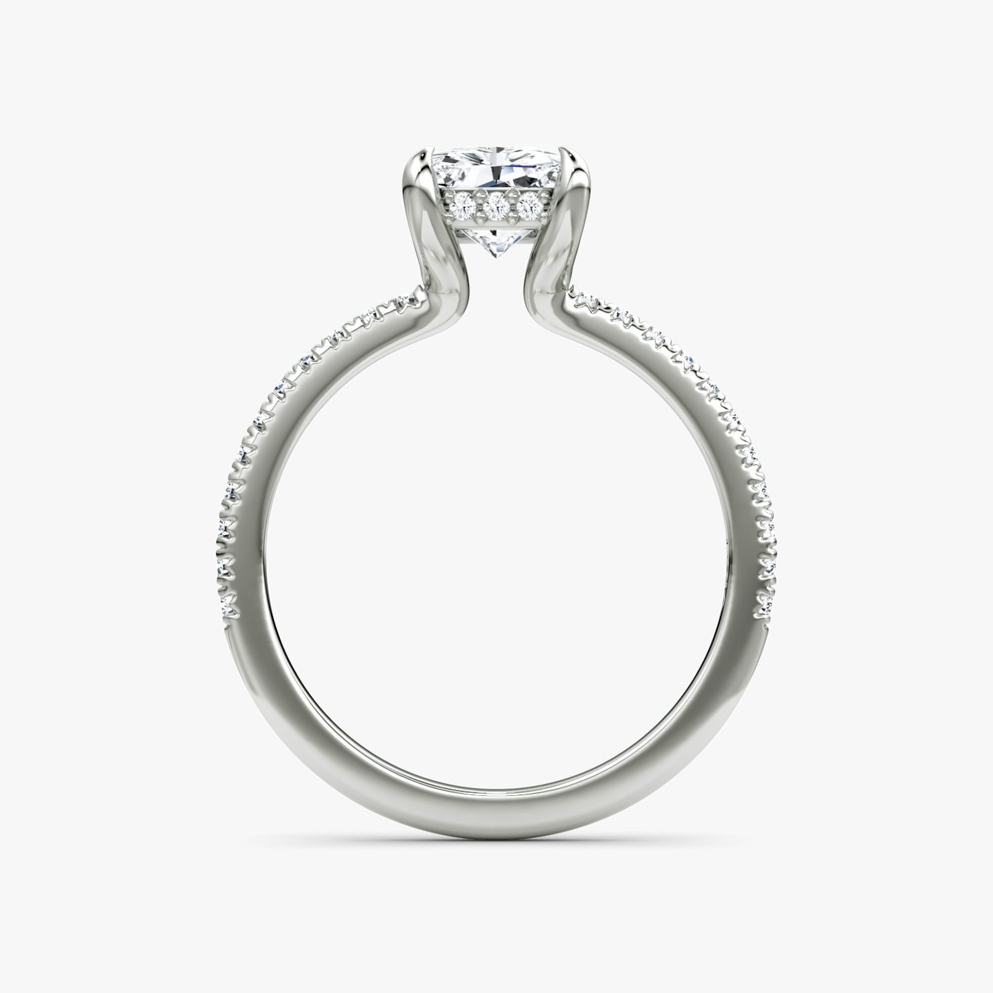 The Floating Solitaire | Radiant | Platinum | Band: Pavé | Diamond orientation: vertical | Carat weight: See full inventory