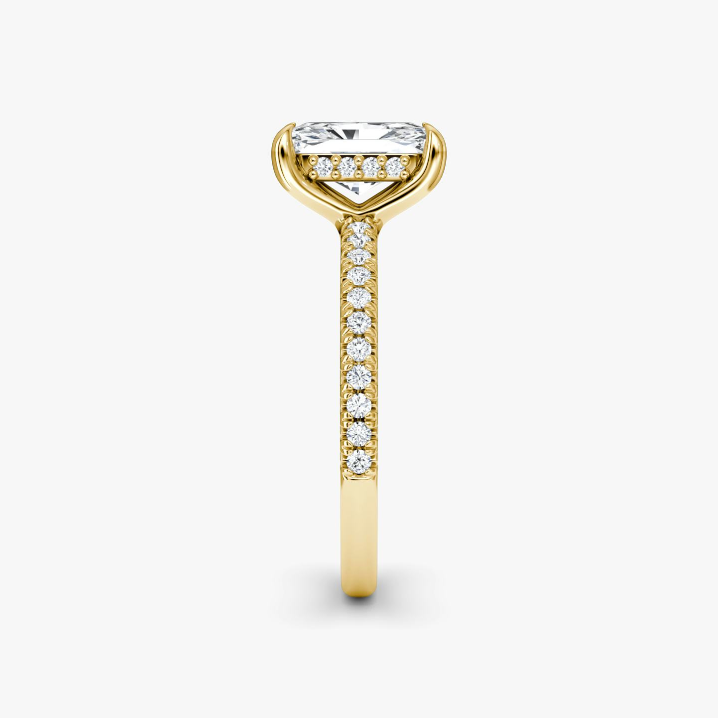 The Floating Solitaire | Radiant | 18k | 18k Yellow Gold | Band: Pavé | Diamond orientation: vertical | Carat weight: See full inventory