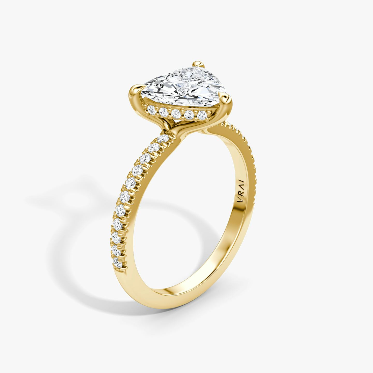 The Floating Solitaire | Trillion | 18k | 18k Yellow Gold | Band: Pavé | Diamond orientation: vertical | Carat weight: See full inventory