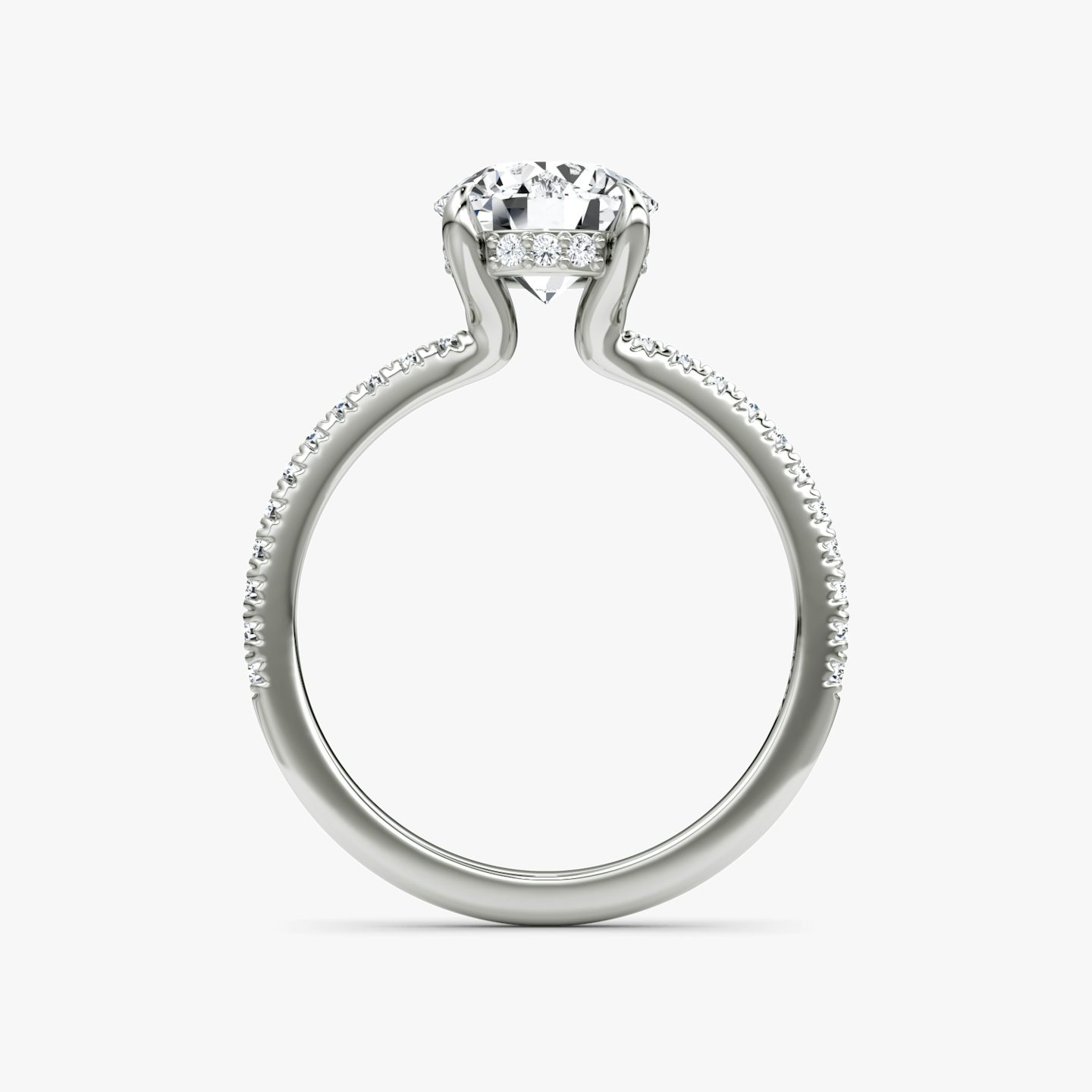 The Floating Solitaire | Round Brilliant | Platinum | Band: Pavé | Carat weight: See full inventory | Diamond orientation: vertical