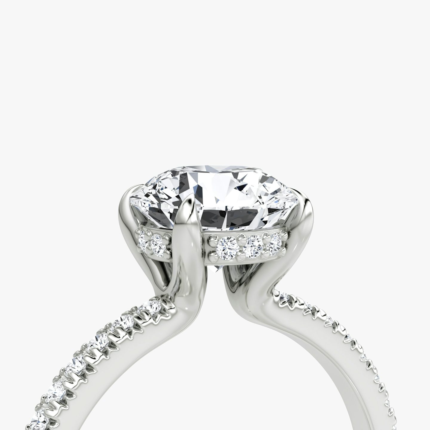 The Floating Solitaire | Round Brilliant | 18k | 18k White Gold | Band: Pavé | Carat weight: 2 | Diamond orientation: vertical