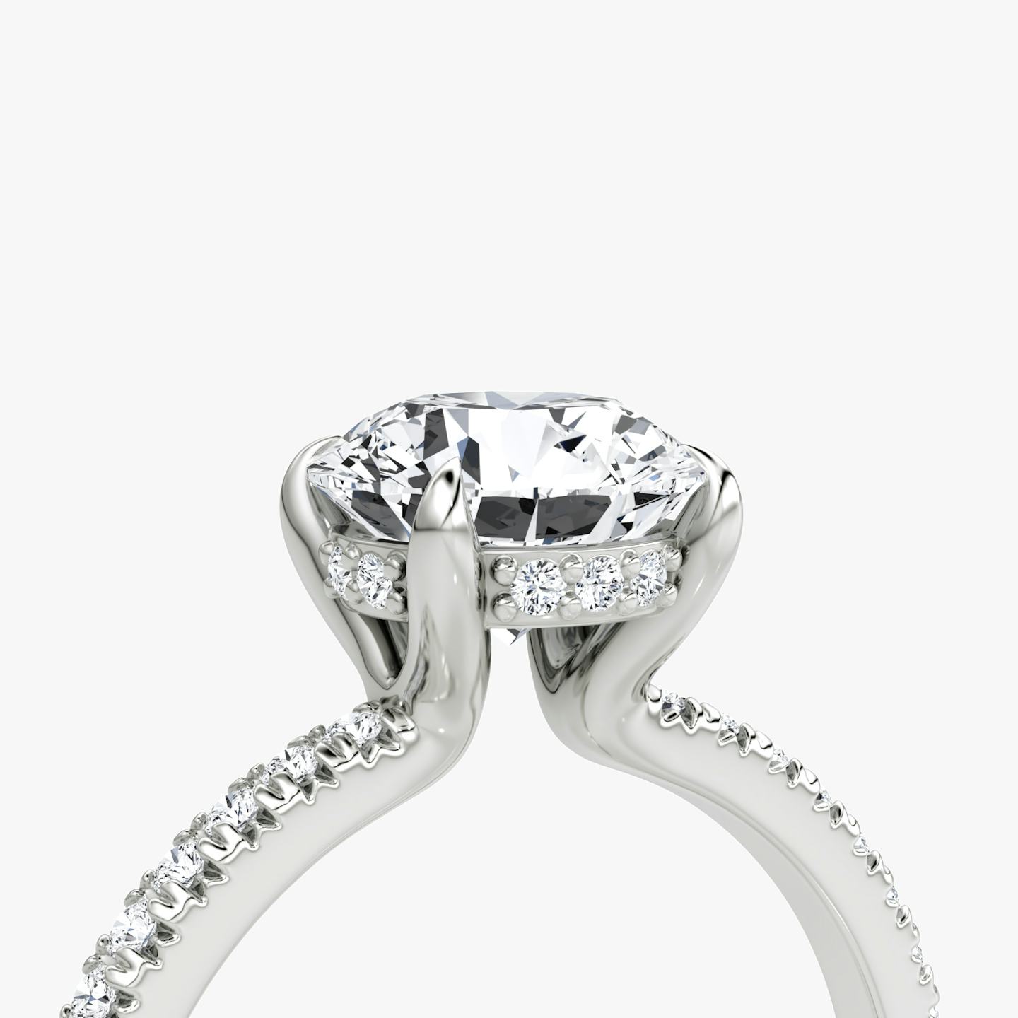 The Floating Solitaire | Round Brilliant | 18k | 18k White Gold | Band: Pavé | Carat weight: 1 | Diamond orientation: vertical