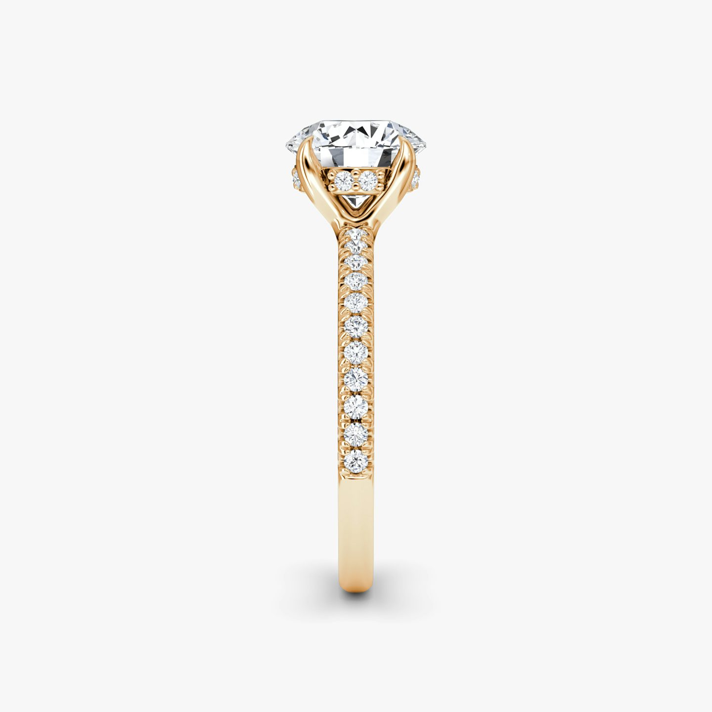 The Floating Solitaire | Round Brilliant | 14k | 14k Rose Gold | Band: Pavé | Carat weight: 1 | Diamond orientation: vertical