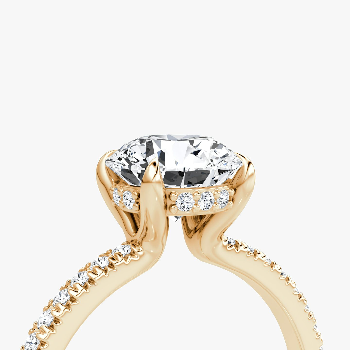 The Floating Solitaire | Round Brilliant | 14k | 14k Rose Gold | Band: Pavé | Carat weight: 2 | Diamond orientation: vertical