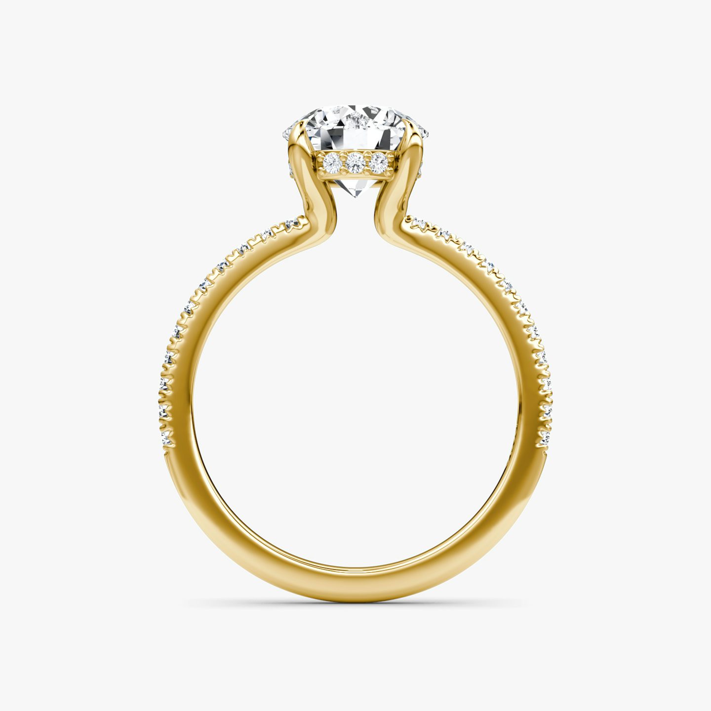 The Floating Solitaire | Round Brilliant | 18k | 18k Yellow Gold | Band: Pavé | Carat weight: 2 | Diamond orientation: vertical