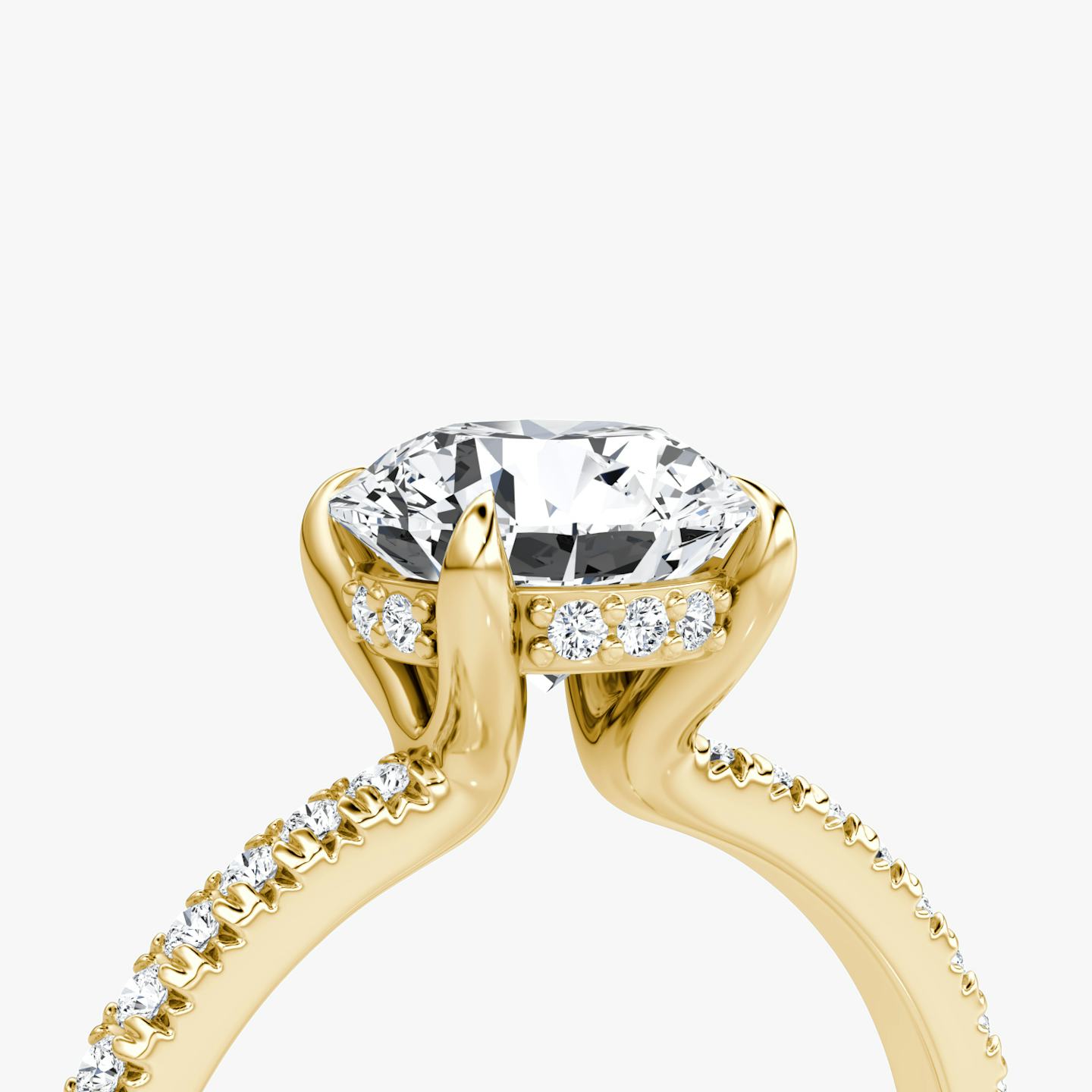 The Floating Solitaire | Round Brilliant | 18k | 18k Yellow Gold | Band: Pavé | Carat weight: 1 | Diamond orientation: vertical