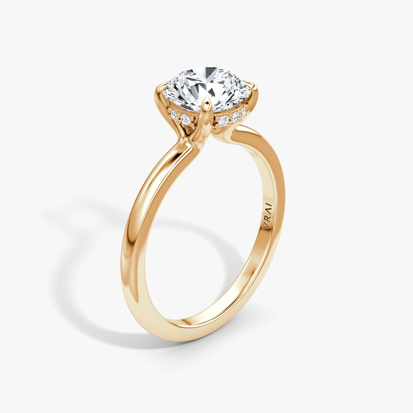 The Floating Solitaire | Round Brilliant | 14k | 14k Rose Gold | Band: Plain | Carat weight: 1½ | Diamond orientation: vertical