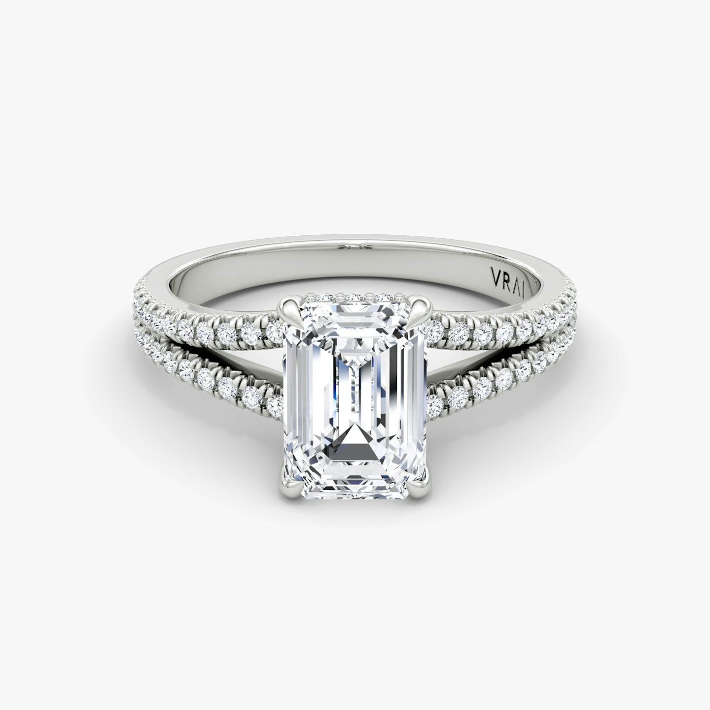 The Floating Split Band | Emerald | Platinum | Band: Pavé | Diamond orientation: vertical | Carat weight: See full inventory