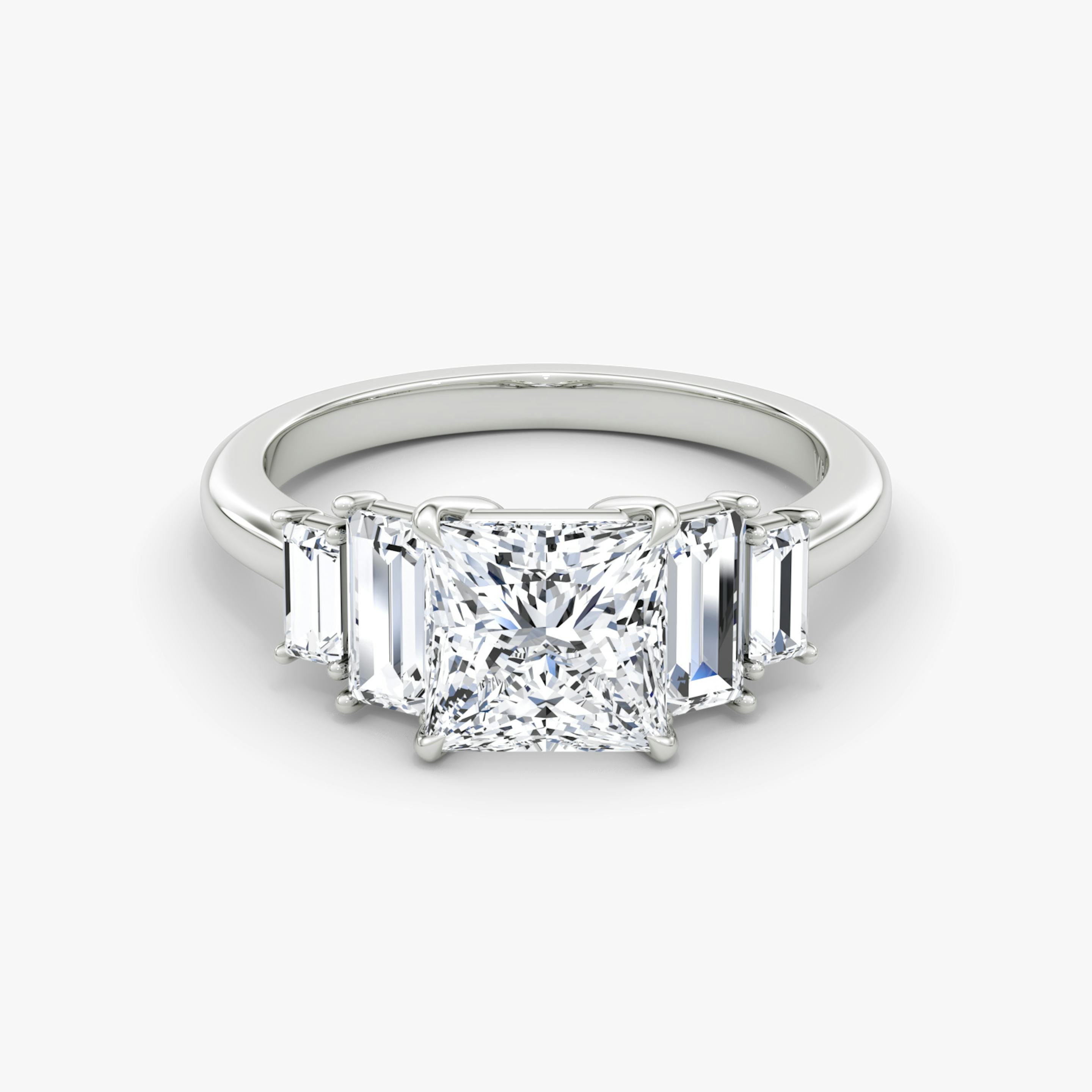 five stone engagement ring princess plain white gold