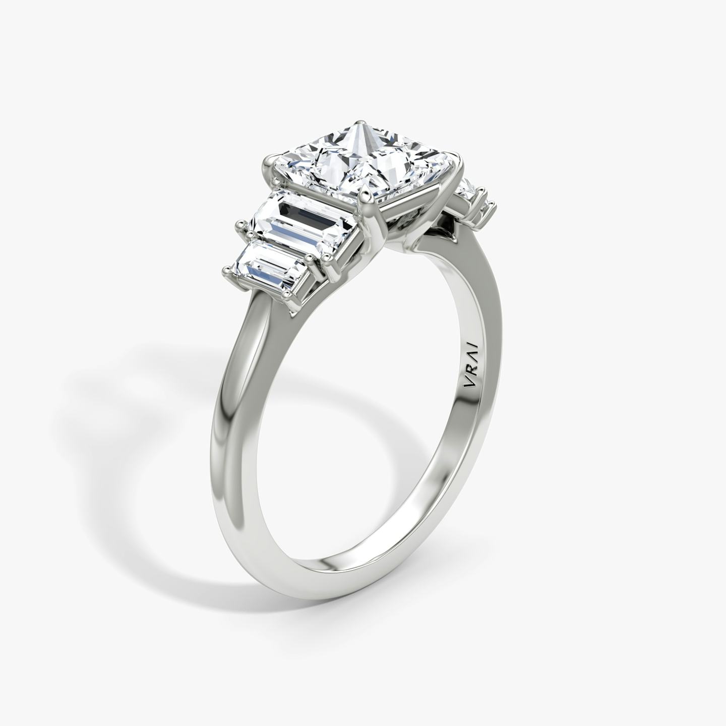upright five stone engagement ring princess plain white gold