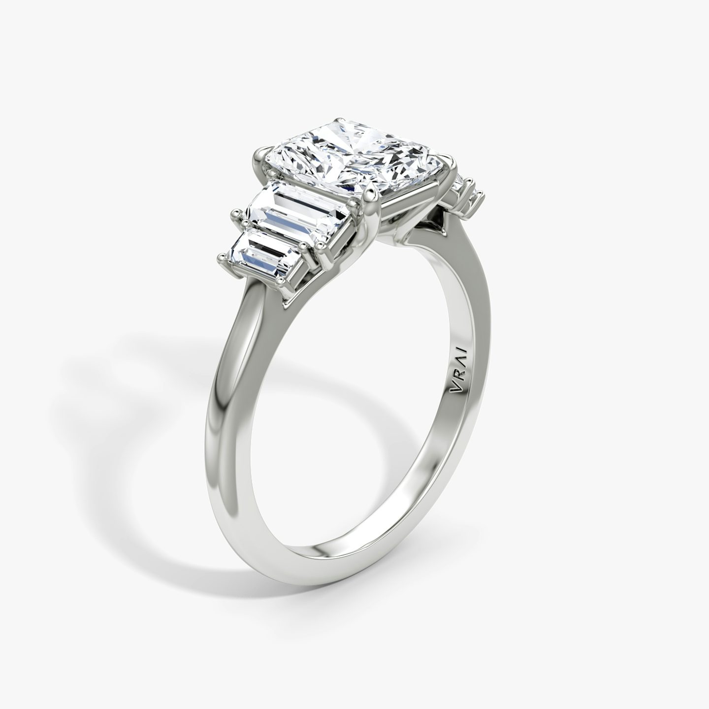 The Five Stone Heirloom | Radiant | Platinum | Band: Plain | Diamond orientation: vertical | Carat weight: See full inventory