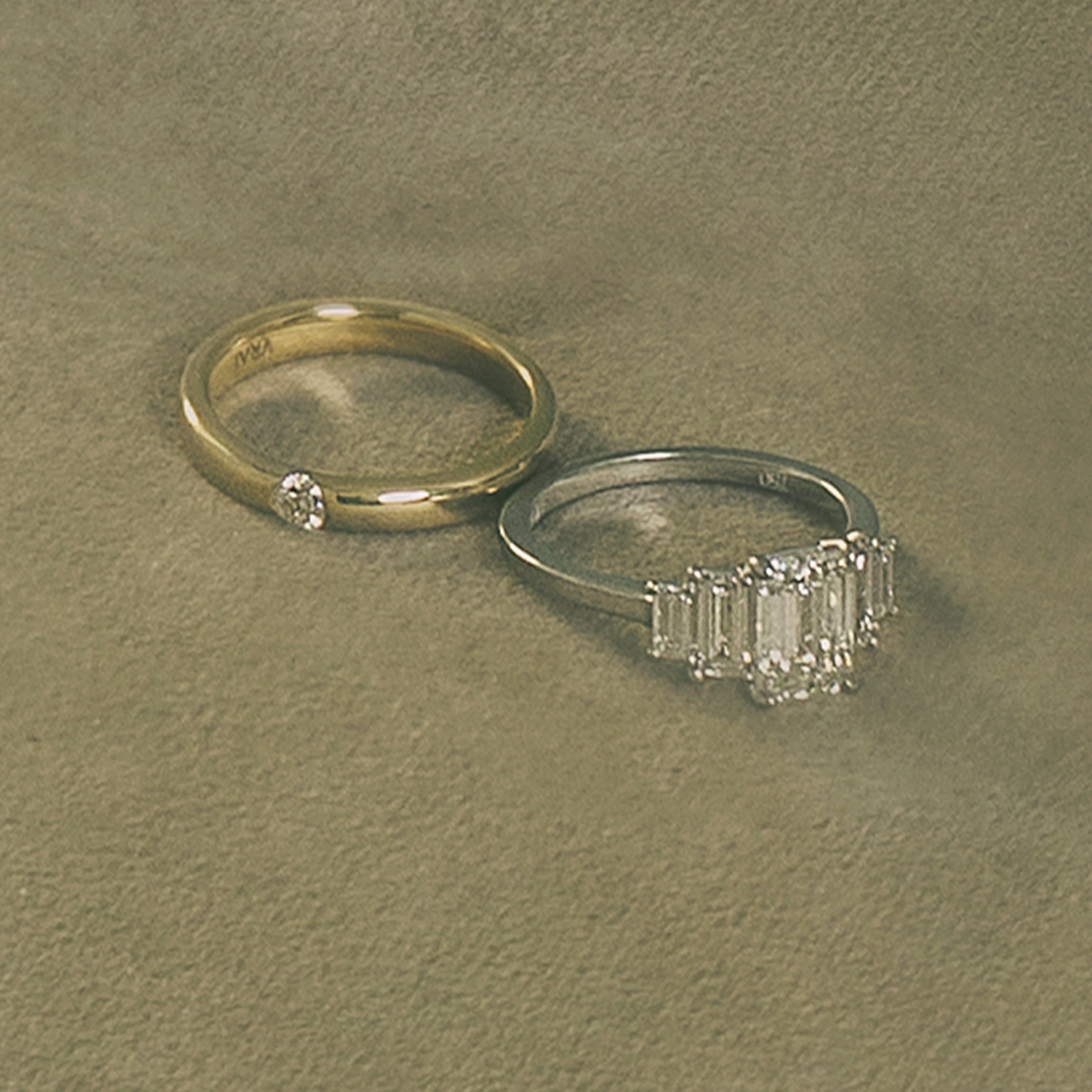 five stone engagement ring princess plain white gold still life