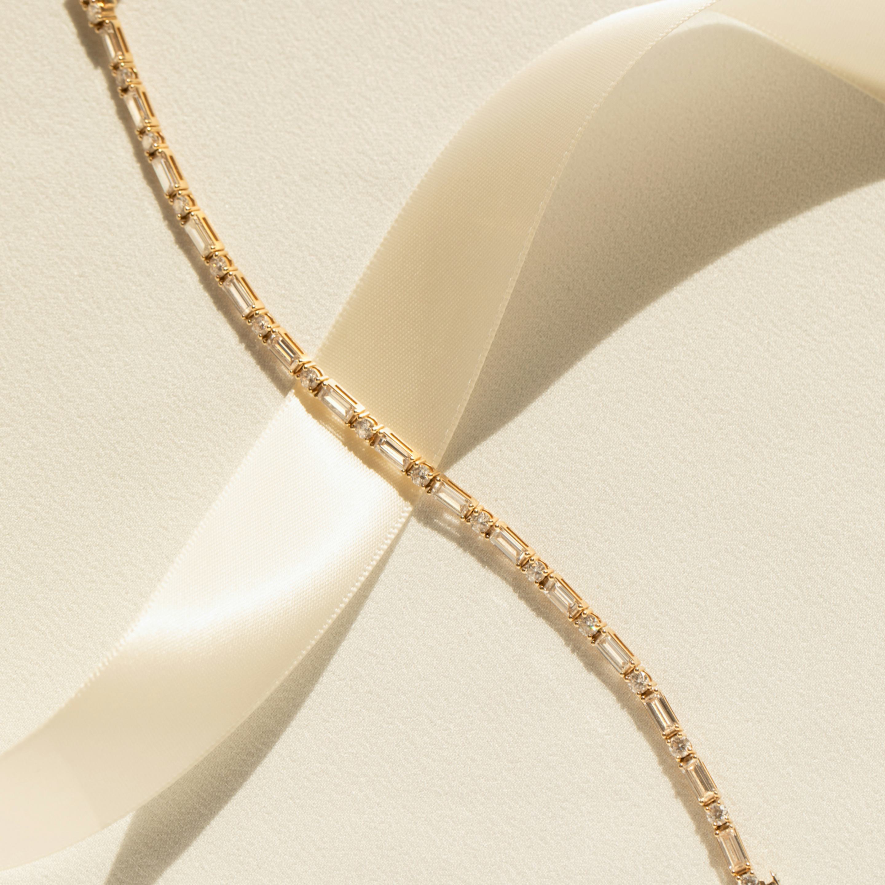 Mixed Shape Bracelet | Round Brilliant and Baguette | 14k | 18k Yellow Gold | Chain length: 6.5 | Diamond size: Original