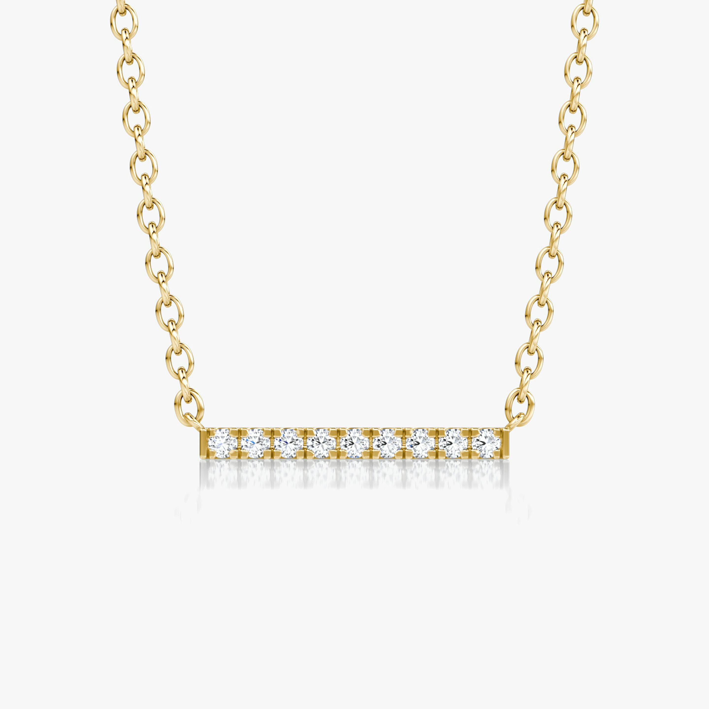 Petite Pavé Bar Necklace | Round Brilliant | 14k | 18k Yellow Gold | Chain length: 16-18