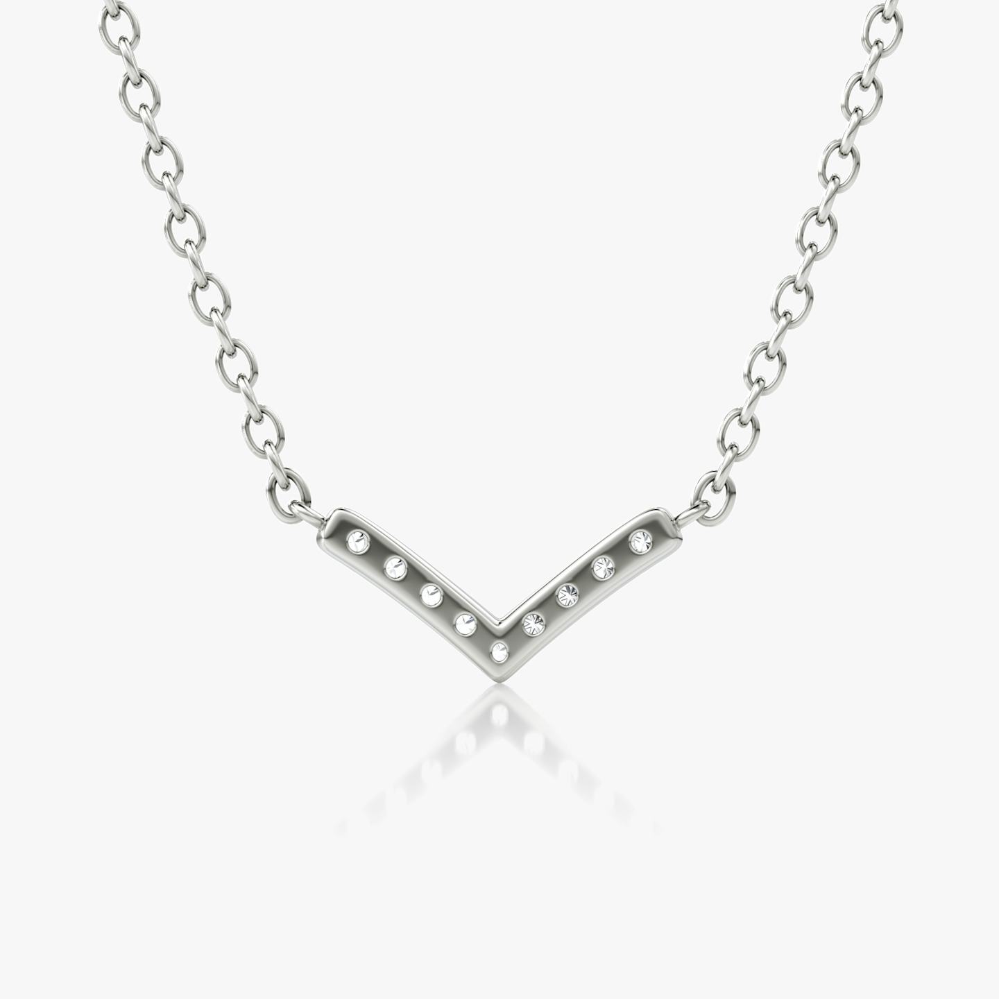 Petite V Necklace | Round Brilliant | 14k | 18k White Gold | Chain length: 16-18