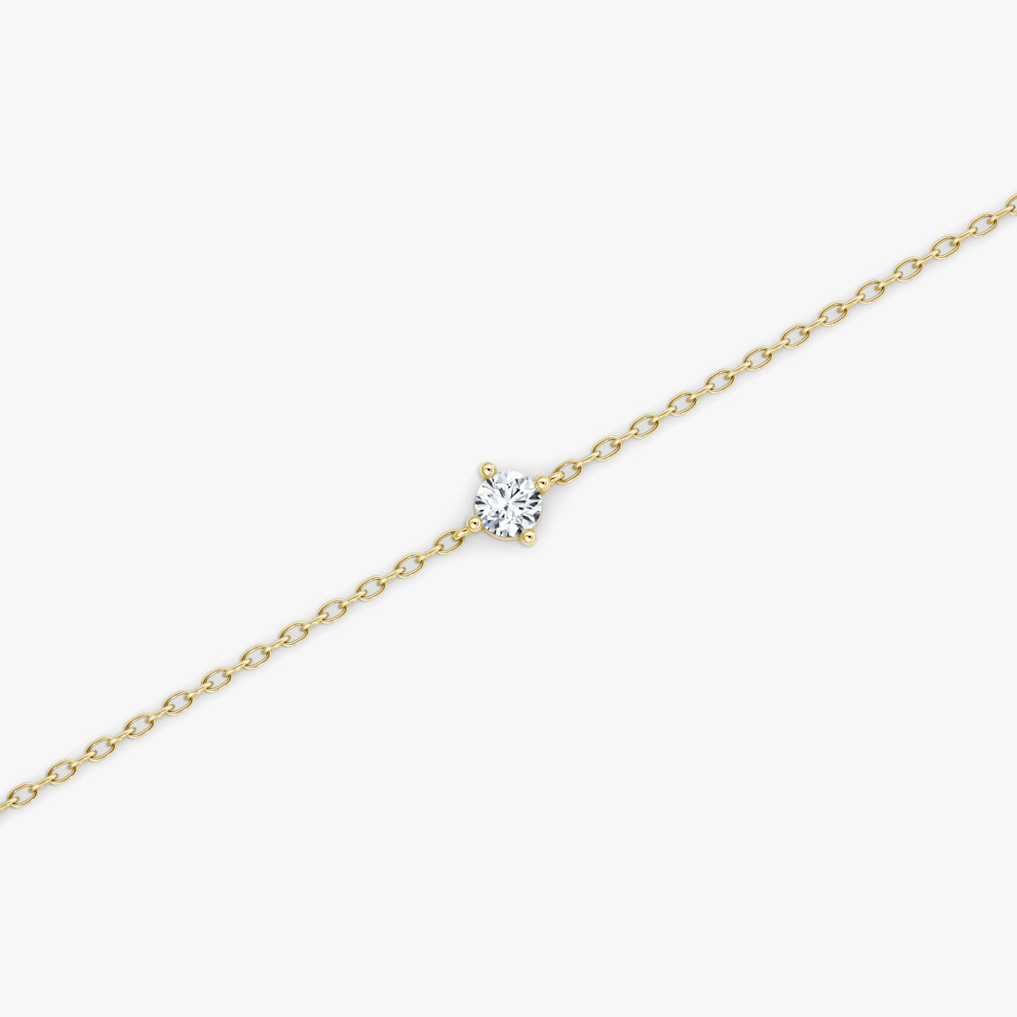 Bracelet Petite Solitaire | Rond Brillant | 14k | Or jaune 18 carats | Longueur de la chaîne: 7