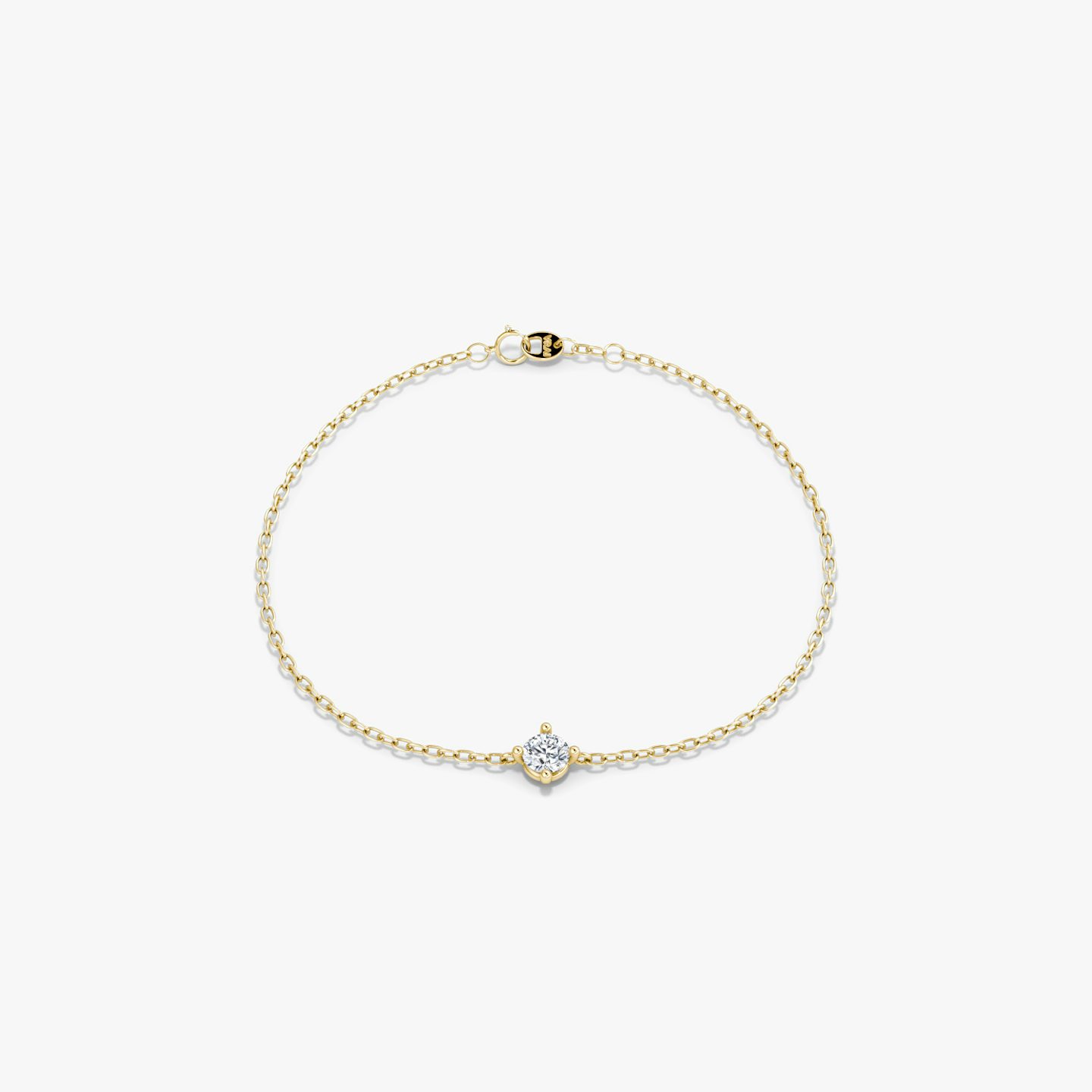 Bracelet Petite Solitaire | Rond Brillant | 14k | Or jaune 18 carats | Longueur de la chaîne: 6.5-7