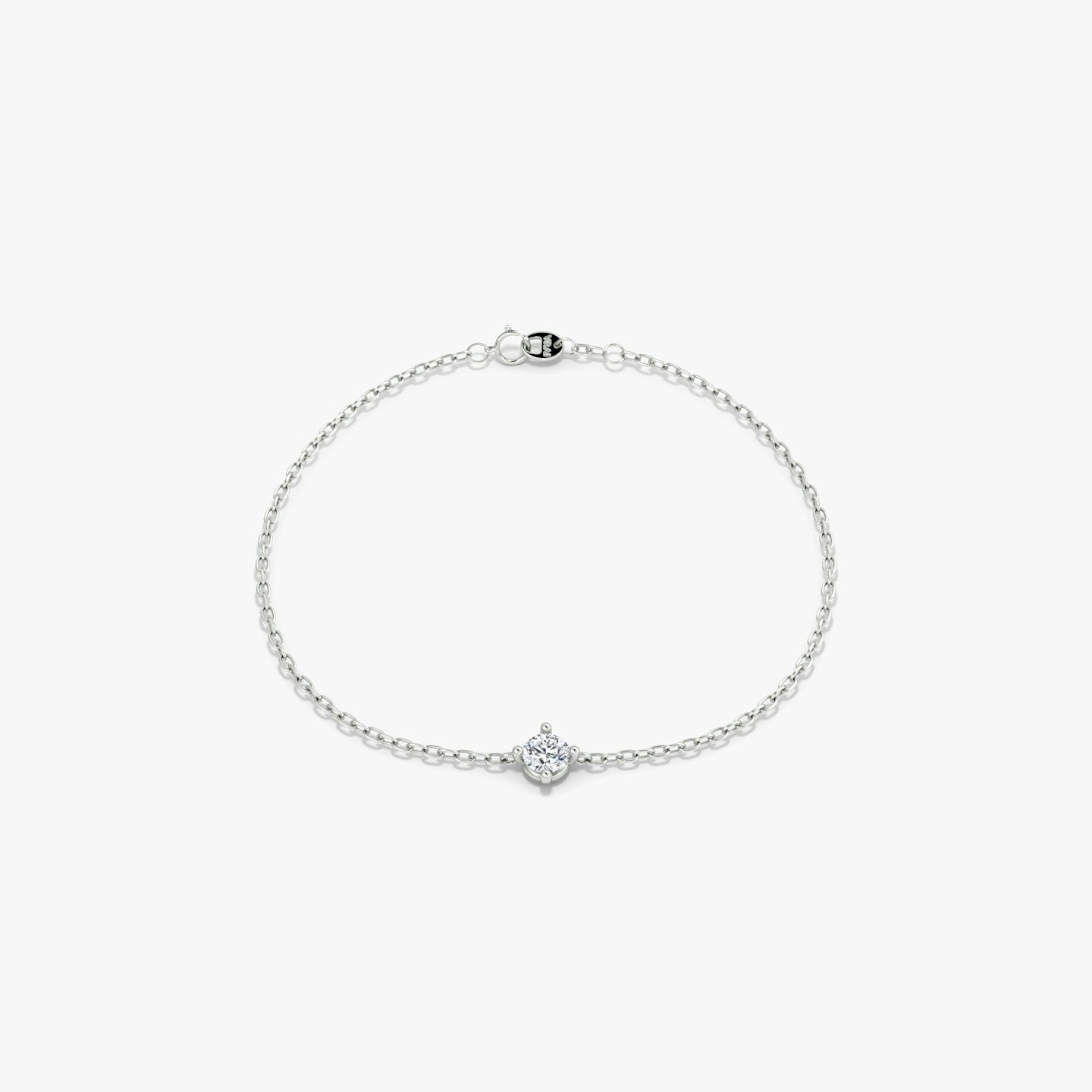 Bracelet Petite Solitaire | Rond Brillant | 14k | Or blanc 18 carats | Longueur de la chaîne: 6.5-7