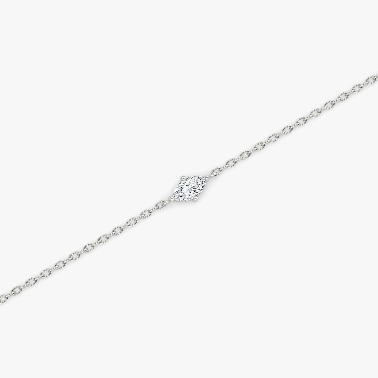 Bracelet Petite Solitaire | Pavé Marquise | 14k | Or blanc 18 carats | Longueur de la chaîne: 7
