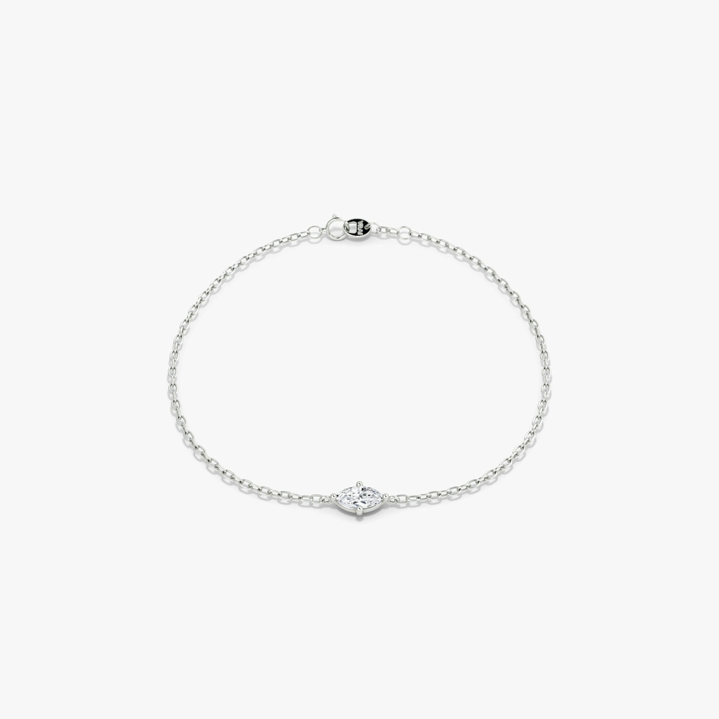 Bracelet Petite Solitaire | Pavé Marquise | 14k | Or blanc 18 carats | Longueur de la chaîne: 7