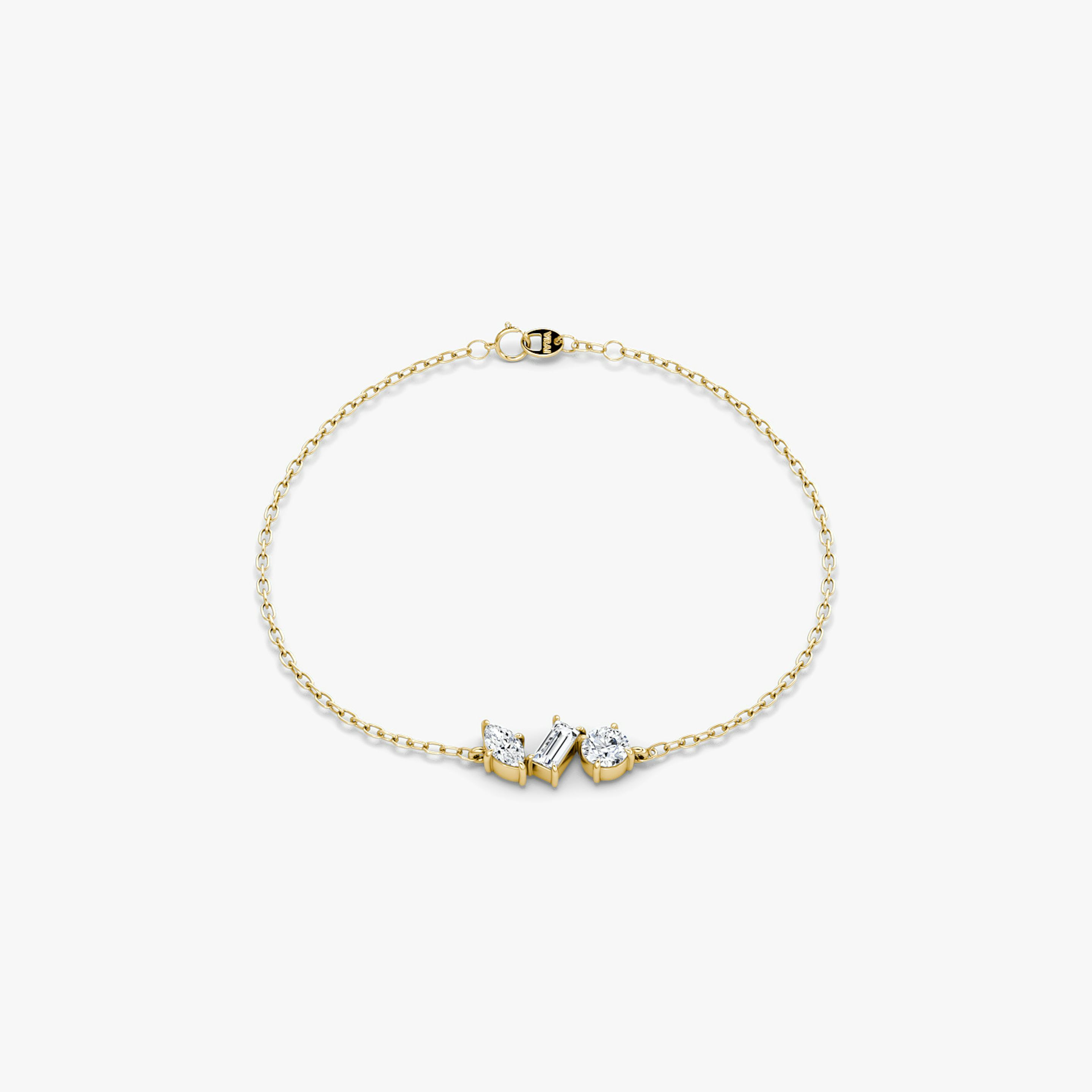 Orion Bracelet | Round Brilliant, Baguette and Marquise | 14k | 18k Yellow Gold | Chain length: 7 | Diamond size: Petite
