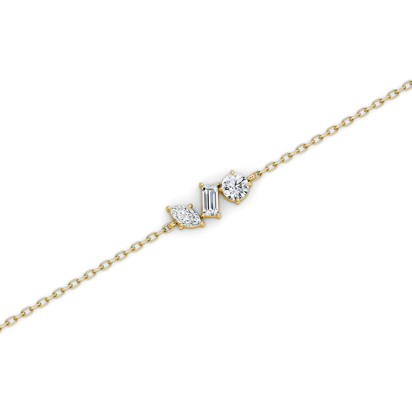 Bracelet Orion | Rond brillant, Baguette et Marquise | 14k | Or jaune 18 carats | Longueur de la chaîne: 7 | Taille des diamants: Petite
