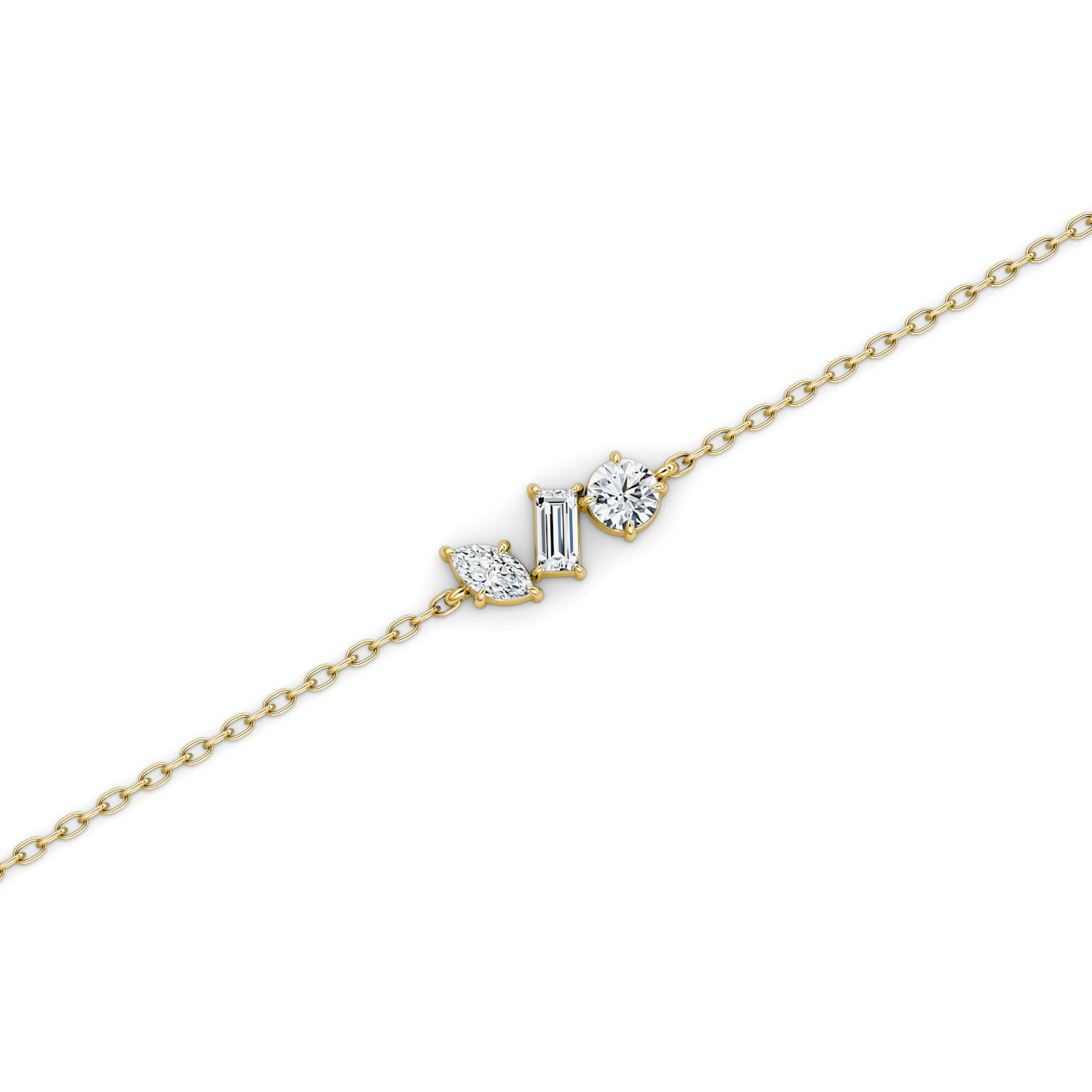 Orion Bracelet | Round Brilliant, Baguette and Marquise | 14k | 18k Yellow Gold | Chain length: 7 | Diamond size: Petite