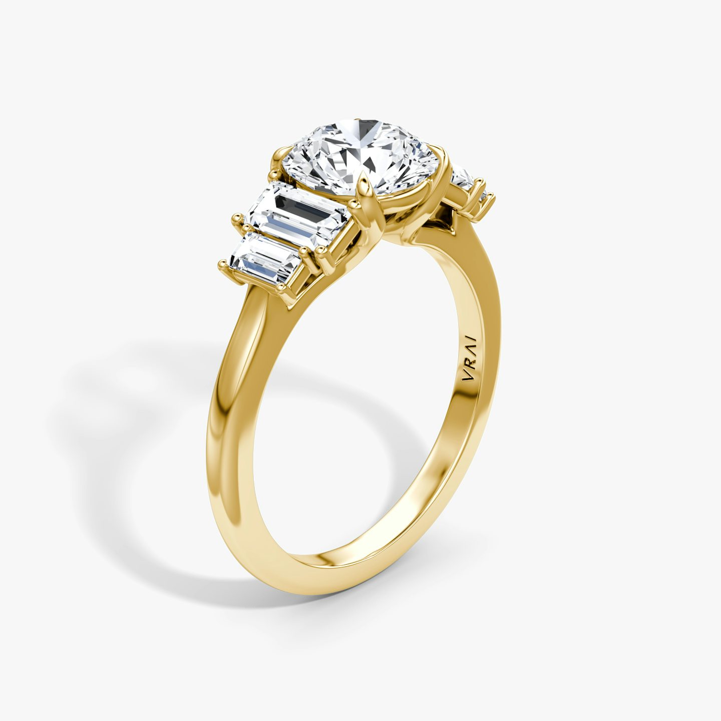 Bague de fiançailles Five Stone Heirloom | Rond Brillant | 18k | Or jaune 18 carats | Poids en carats: 1½ | Orientation du diamant: vertical
