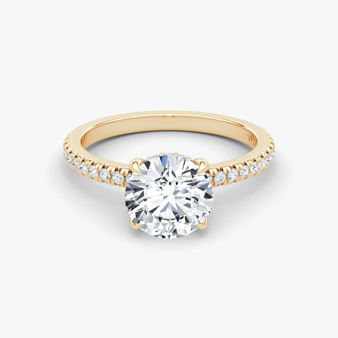 The Floating Solitaire | Round Brilliant | 14k | 14k Rose Gold | Band: Pavé | Carat weight: See full inventory | Diamond orientation: vertical