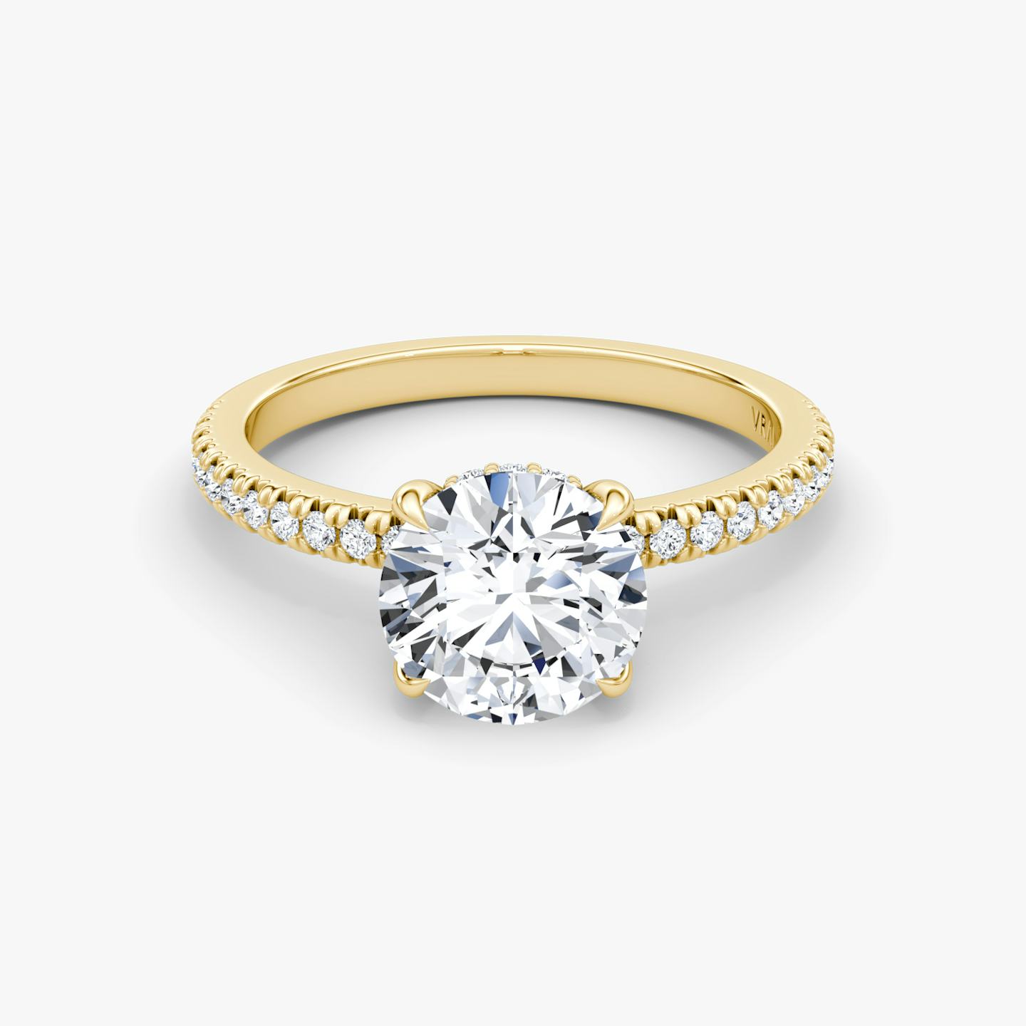 The Floating Solitaire | Round Brilliant | 18k | 18k Yellow Gold | Band: Pavé | Carat weight: 1 | Diamond orientation: vertical