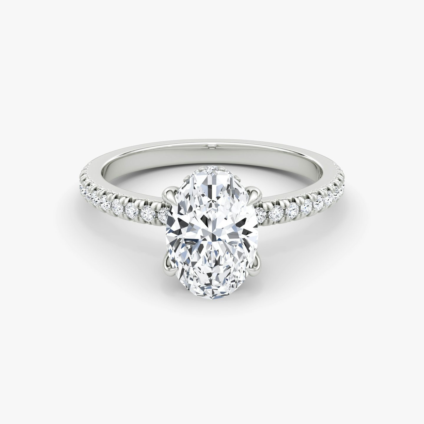 The Floating Solitaire | Oval | Platinum | Band: Pavé | Diamond orientation: vertical | Carat weight: See full inventory