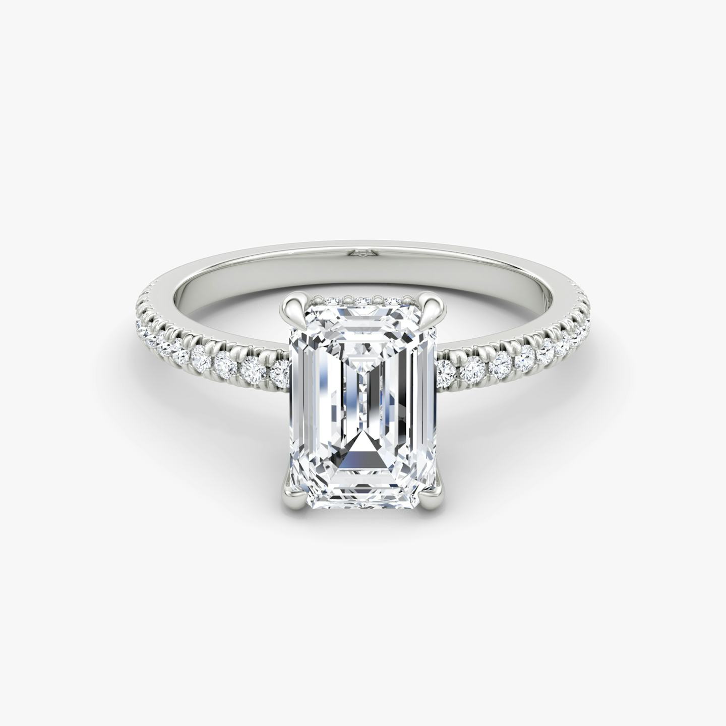 The Floating Solitaire | Emerald | Platinum | Band: Pavé | Diamond orientation: vertical | Carat weight: See full inventory