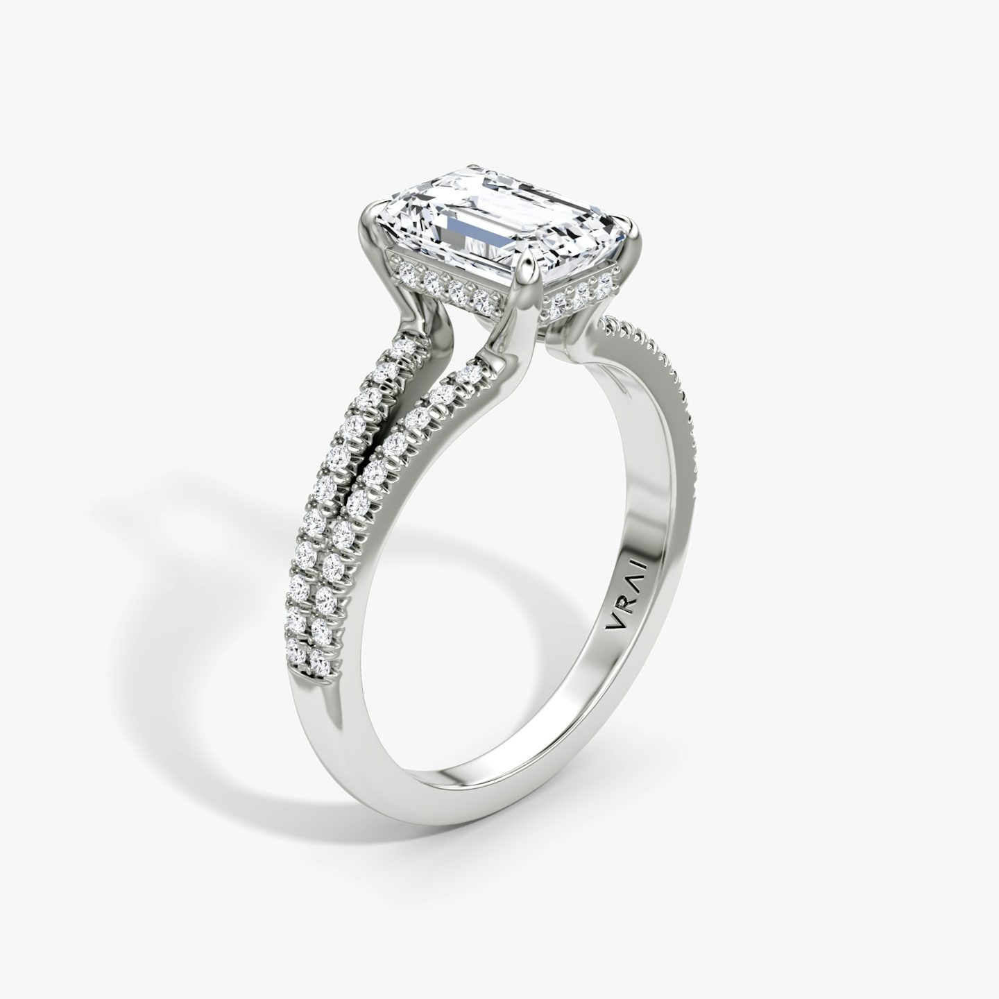 The Floating Split Band | Emerald | Platinum | Band: Pavé | Diamond orientation: vertical | Carat weight: See full inventory