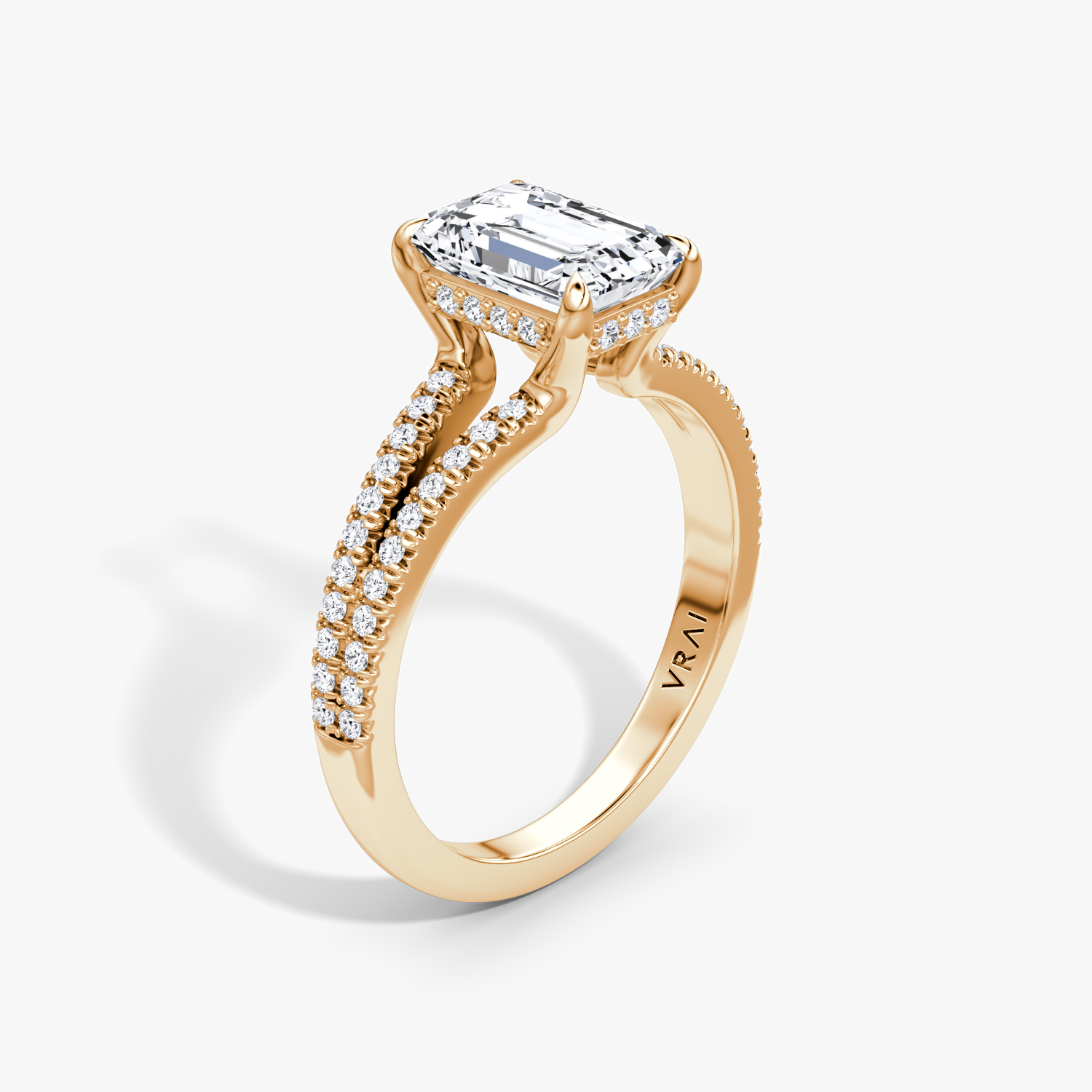 Floating Split Band Emerald Engagement Ring | 14k Rose Gold