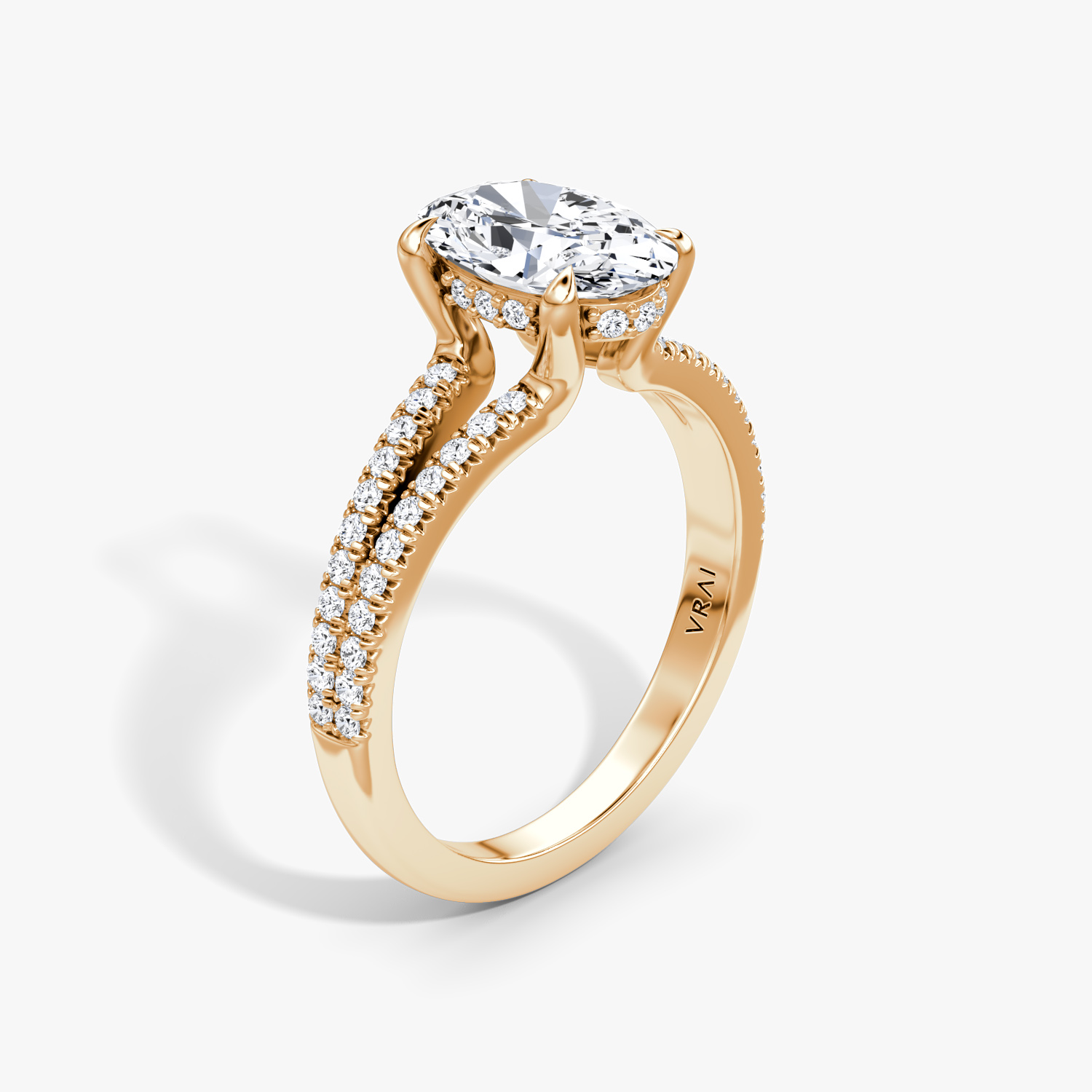 Floating Split Band Oval Engagement Ring | 14k Rose Gold